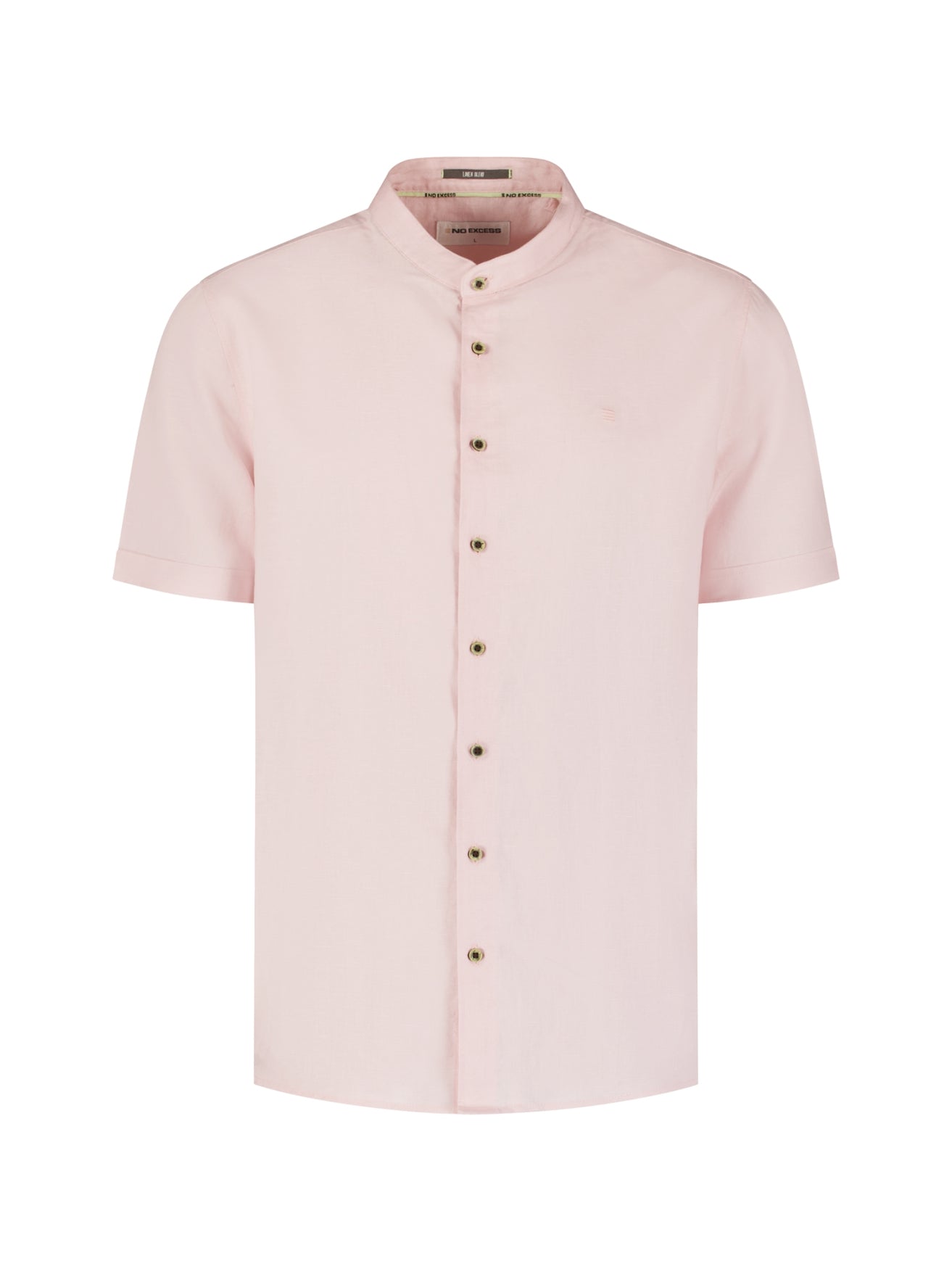 Chemise en lin mélangé à manches courtes et col montant | Soft Pink
