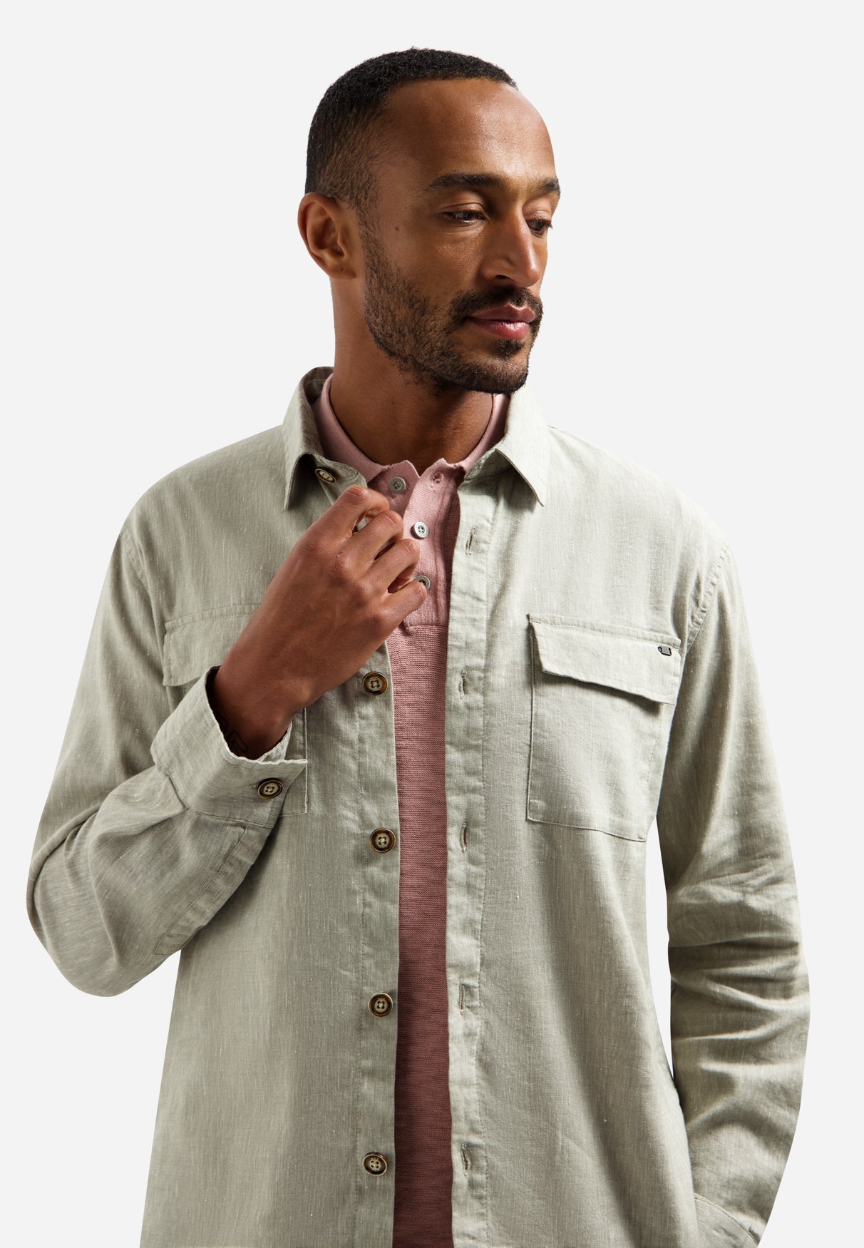 Tweekleurig linnen overshirt | Taupe