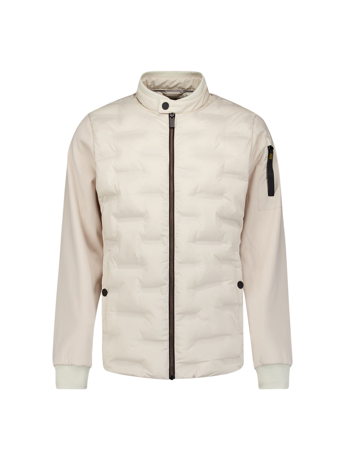 Short padded jacket with knit details | Stone