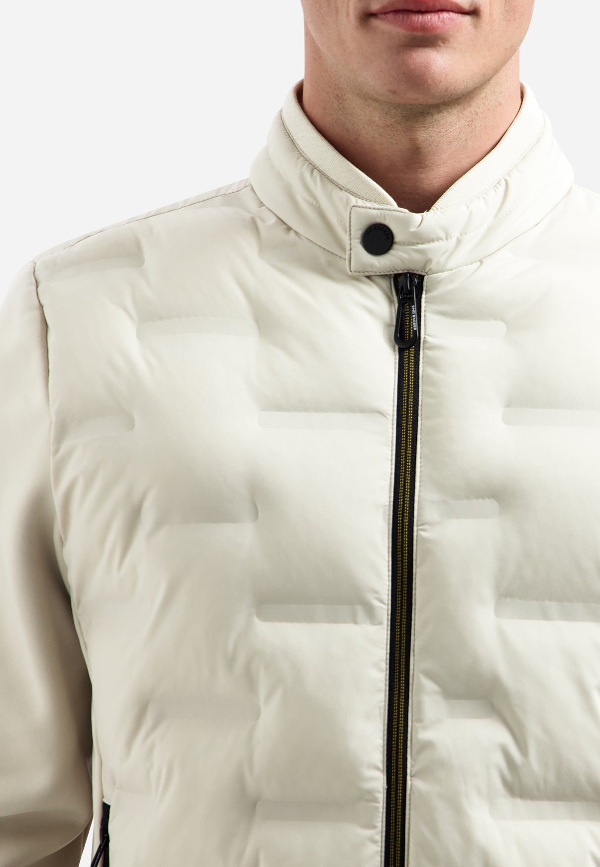 Short padded jacket with knit details | Stone