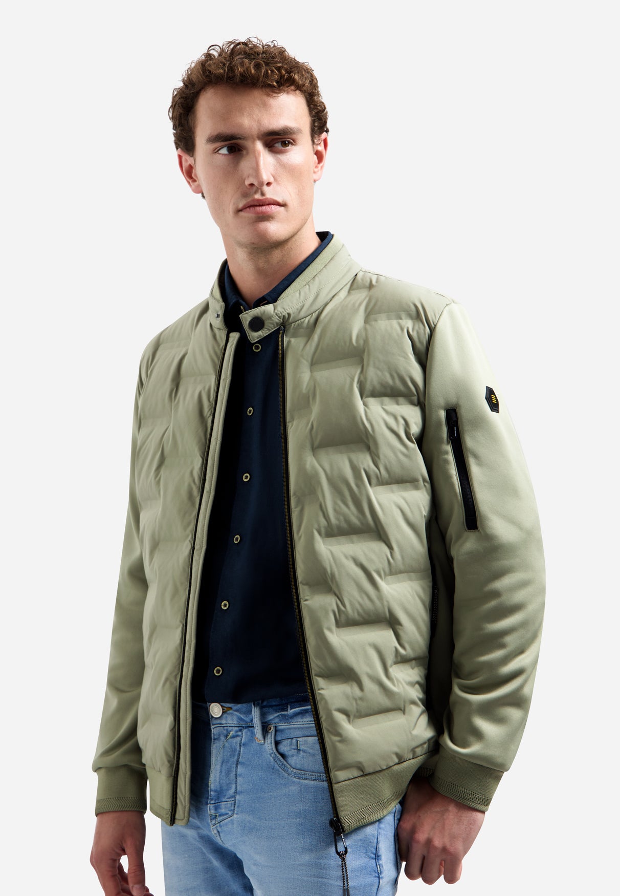 Short padded jacket with knit details | Light Army