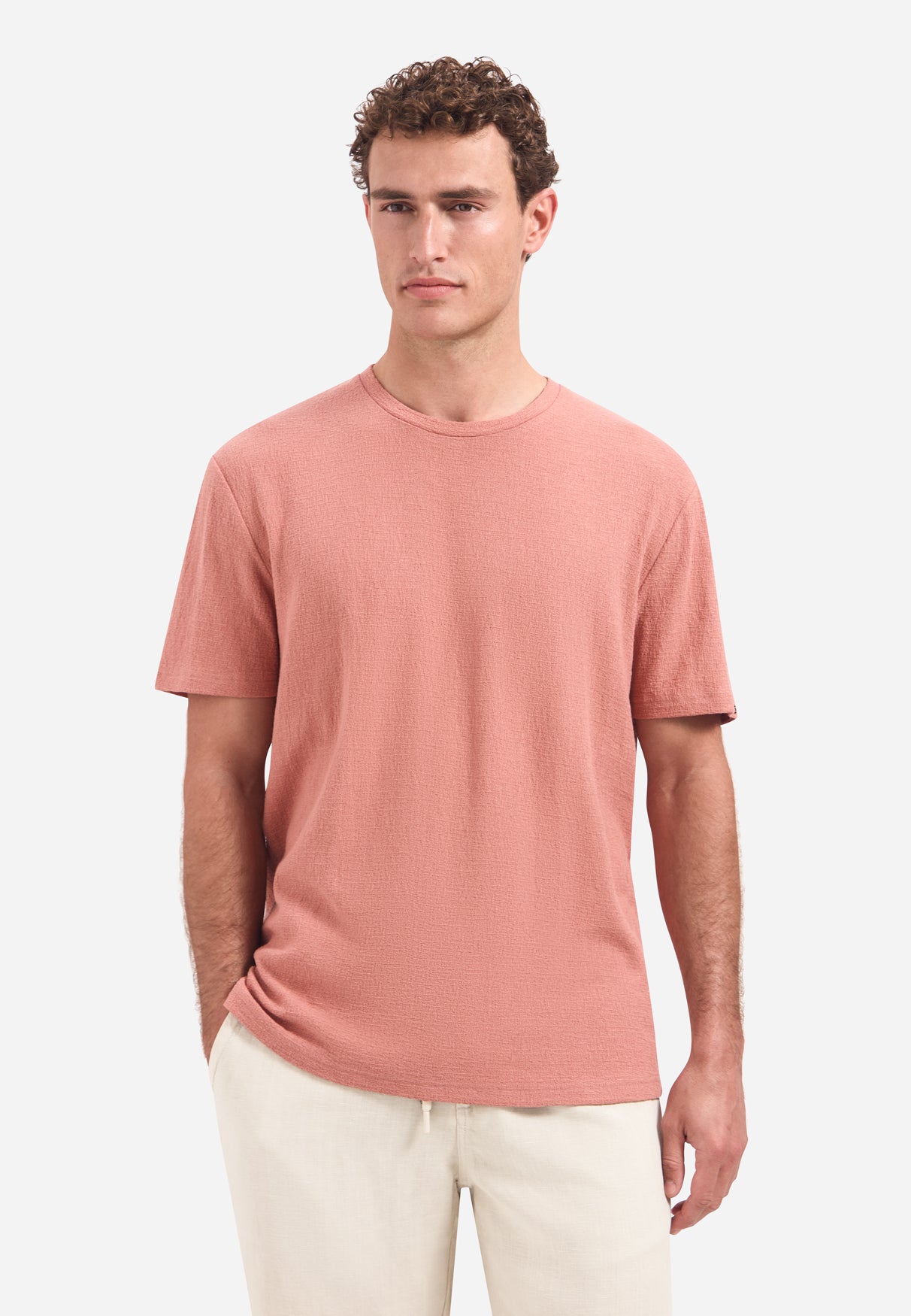 T-shirt met ronde hals en korte mouwen | Coral