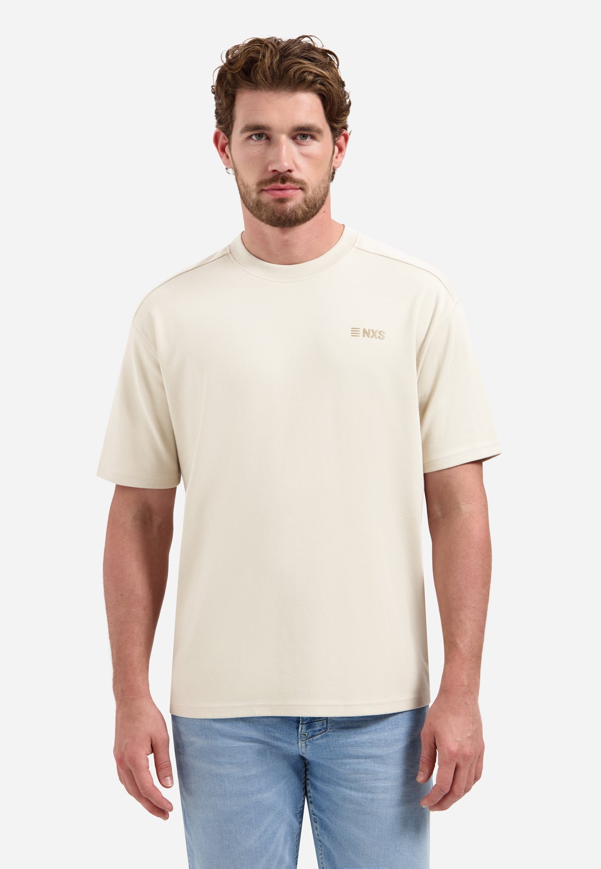 T-shirt met ronde hals, korte mouwen en print op de rug | Stone