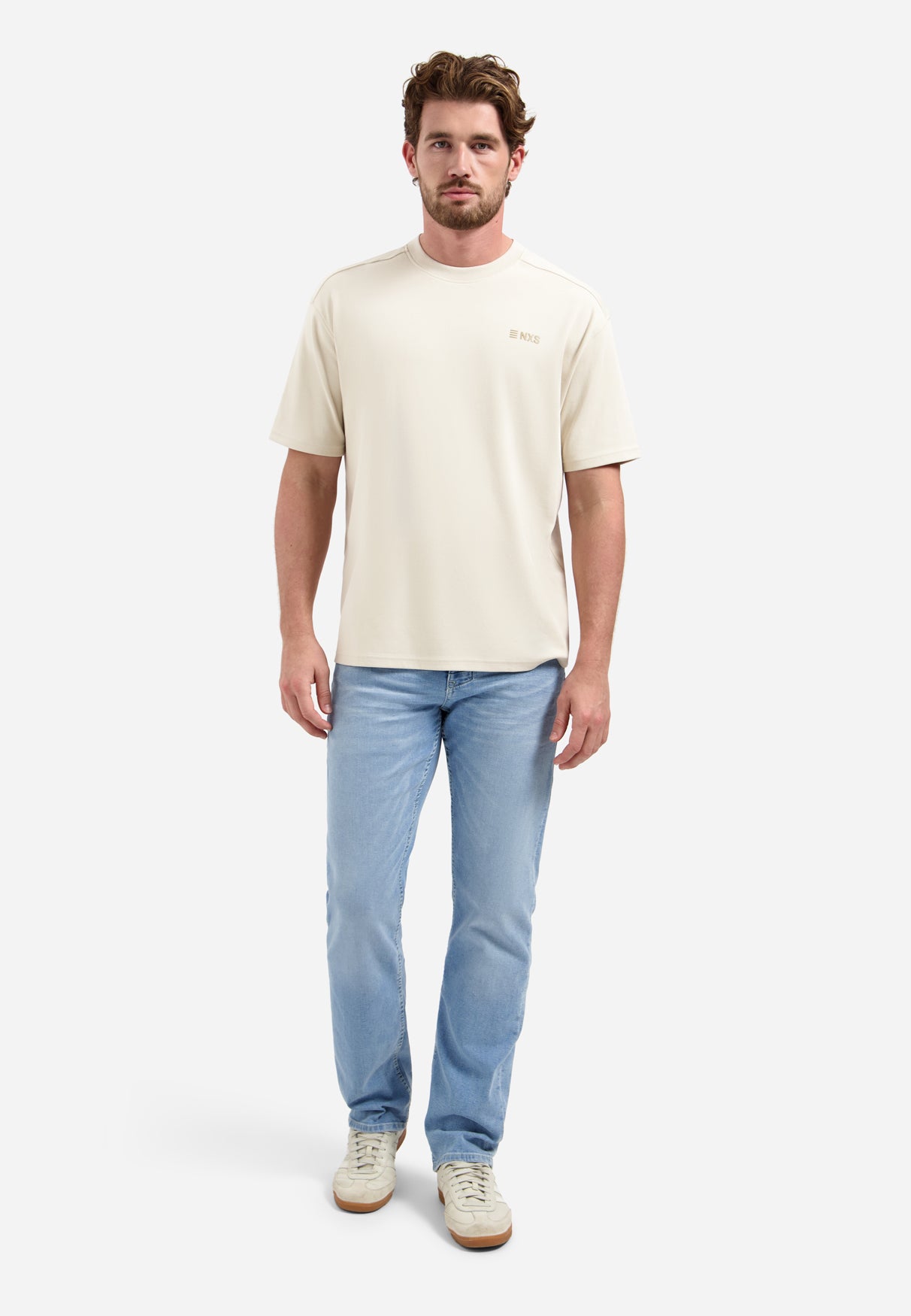 Short-sleeve crewneck T-shirt with back print | Stone