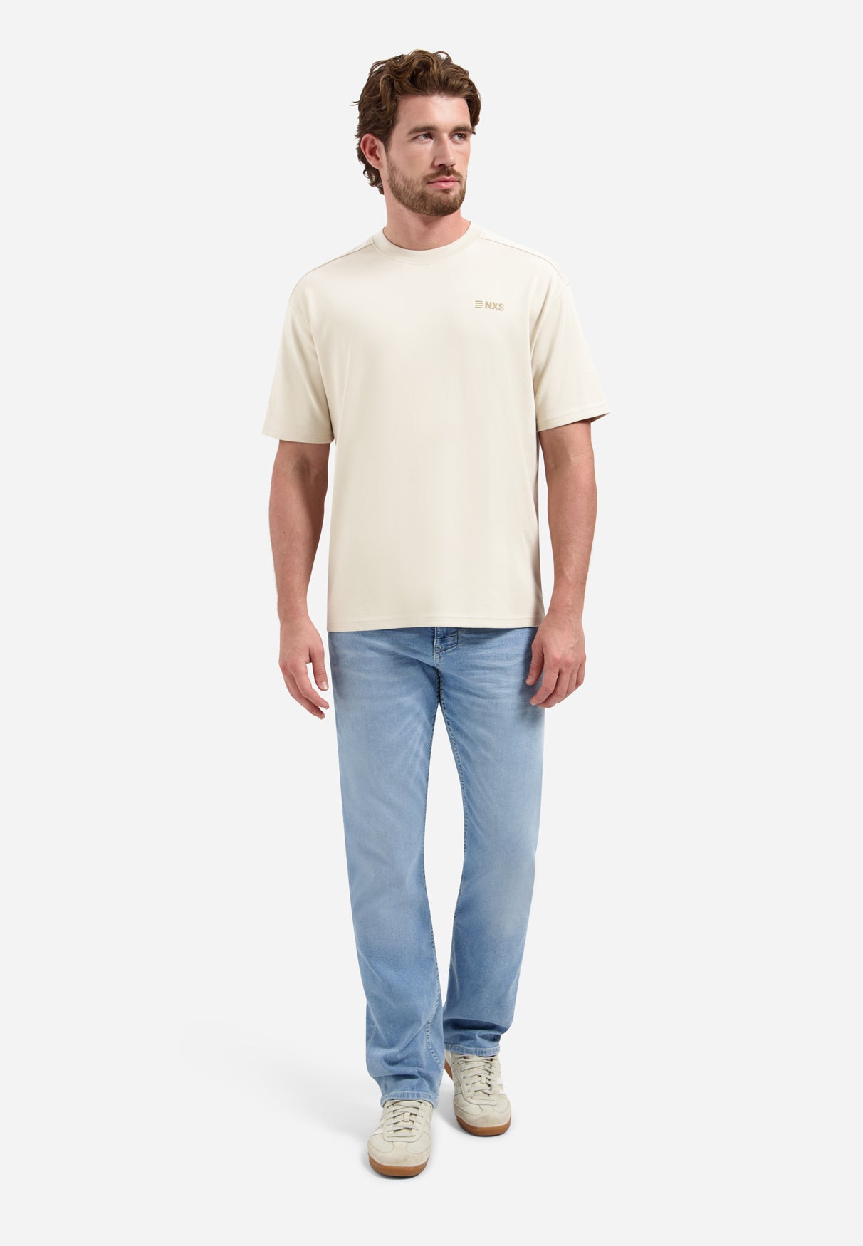 T-shirt rayé à col rond et manches courtes | White