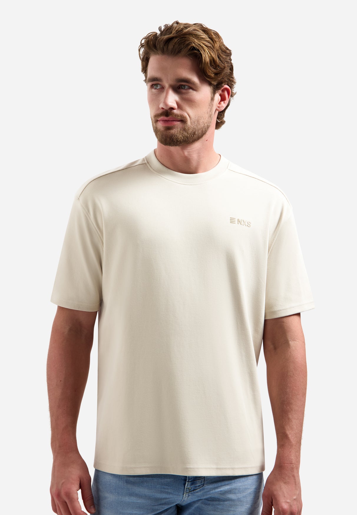 T-shirt rayé à col rond et manches courtes | White