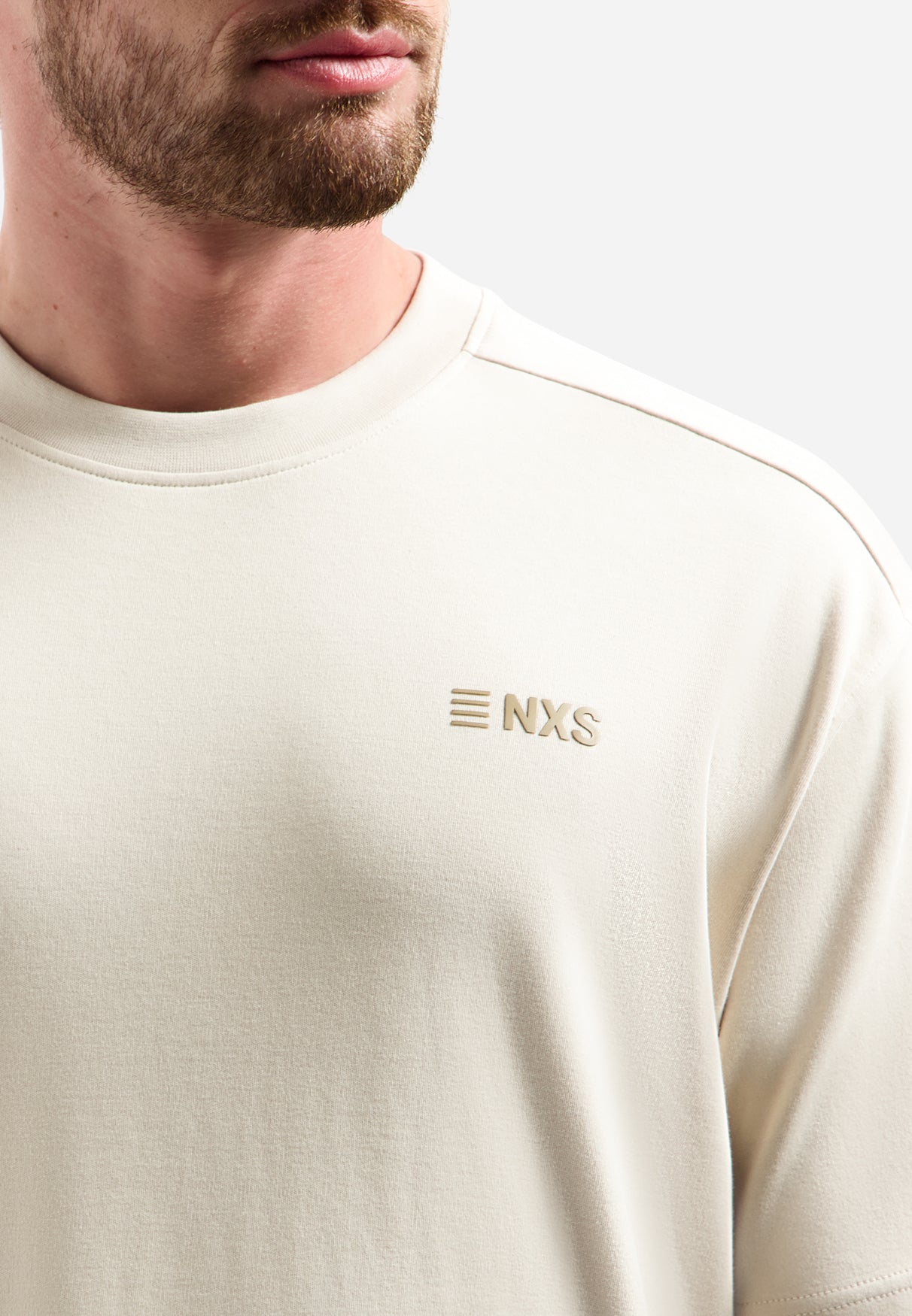 Short-sleeve crewneck T-shirt with back print | Stone