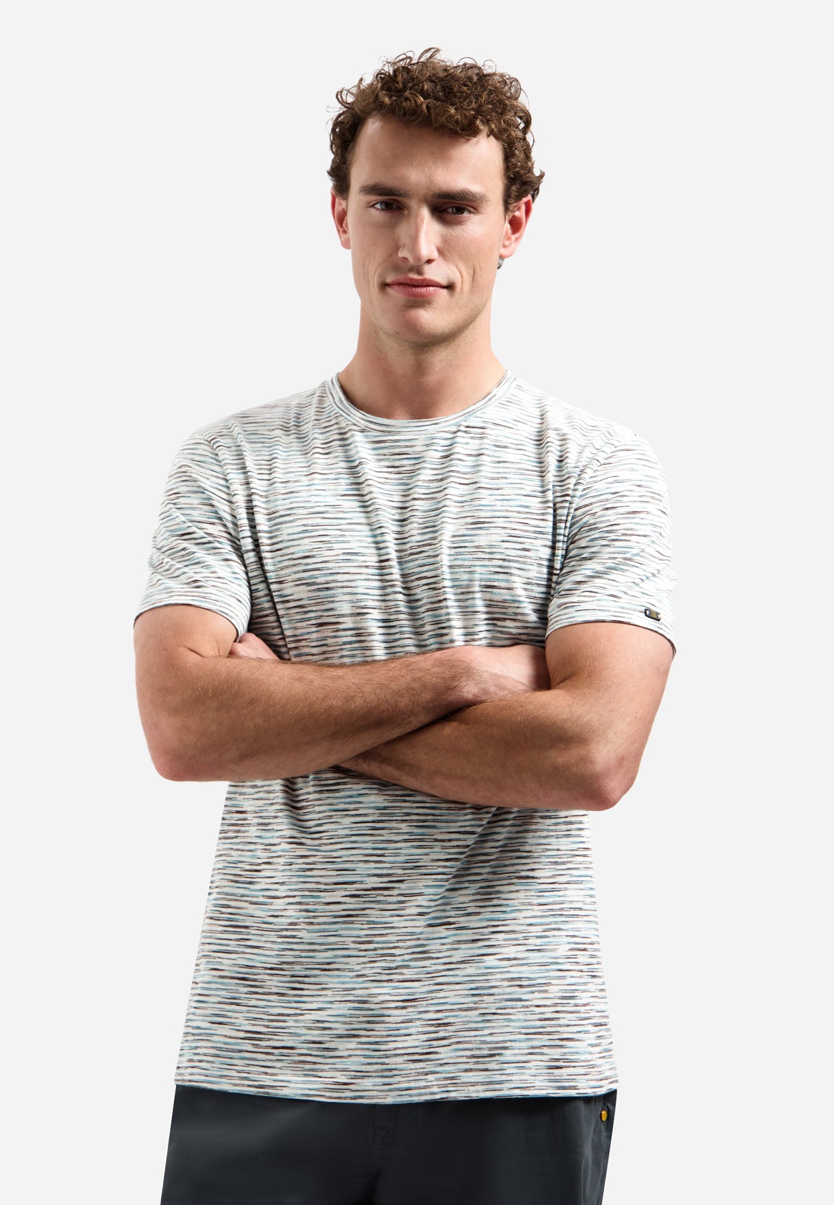 T-shirt rayé à col rond et manches courtes | White