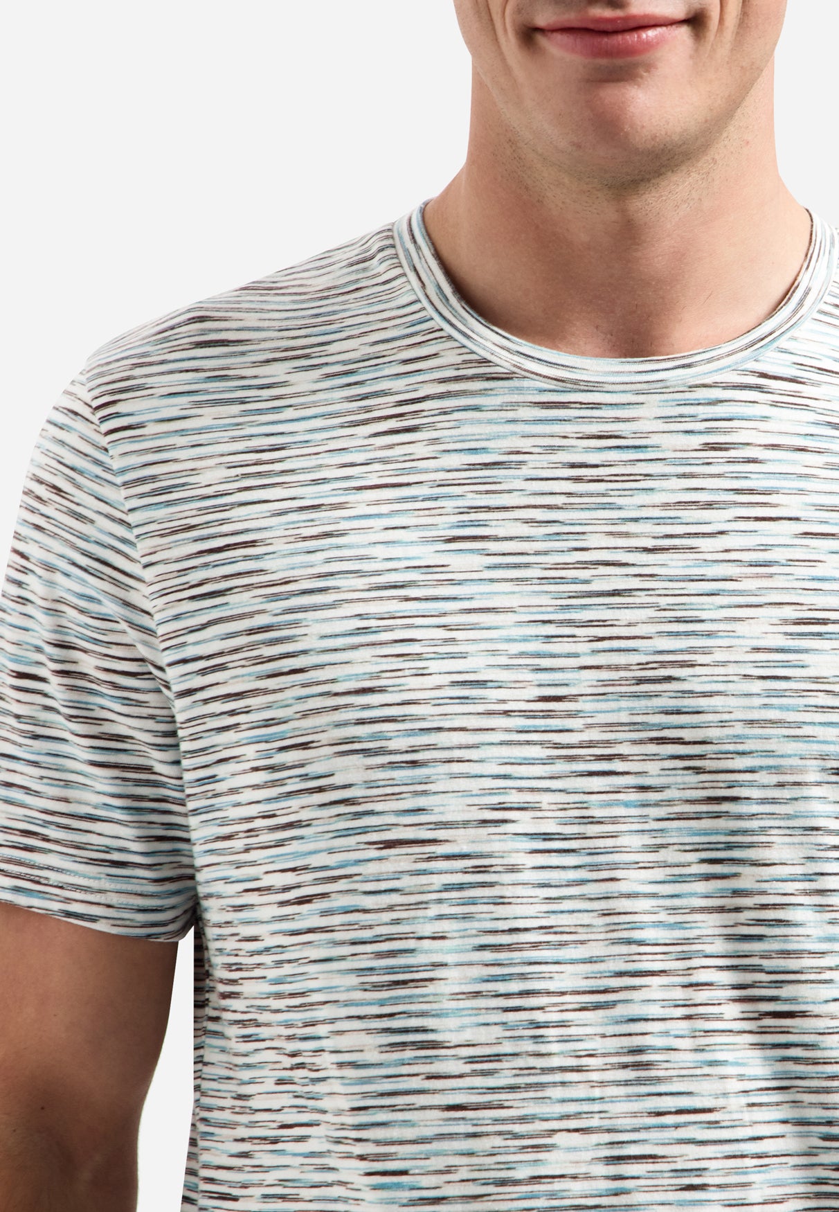 T-shirt rayé à col rond et manches courtes | White