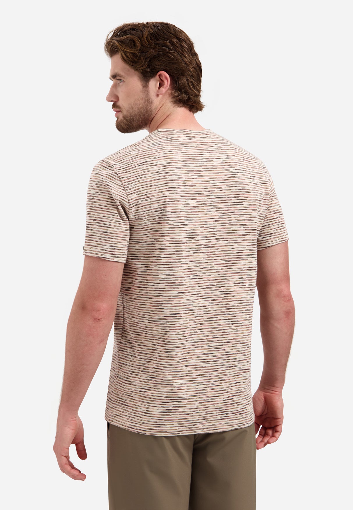 T-shirt rayé à col rond et manches courtes | White