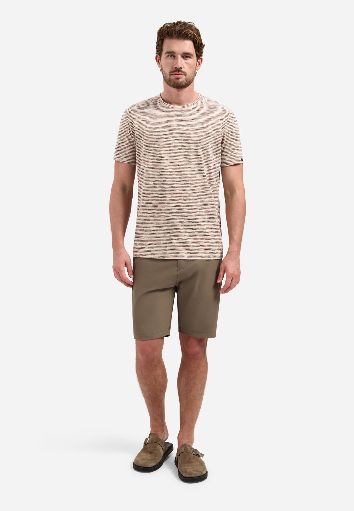 Gestreepte T-shirt met ronde hals en korte mouwen | Stone