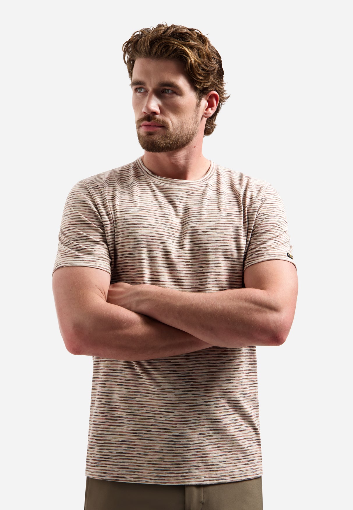 T-shirt rayé à col rond et manches courtes | White