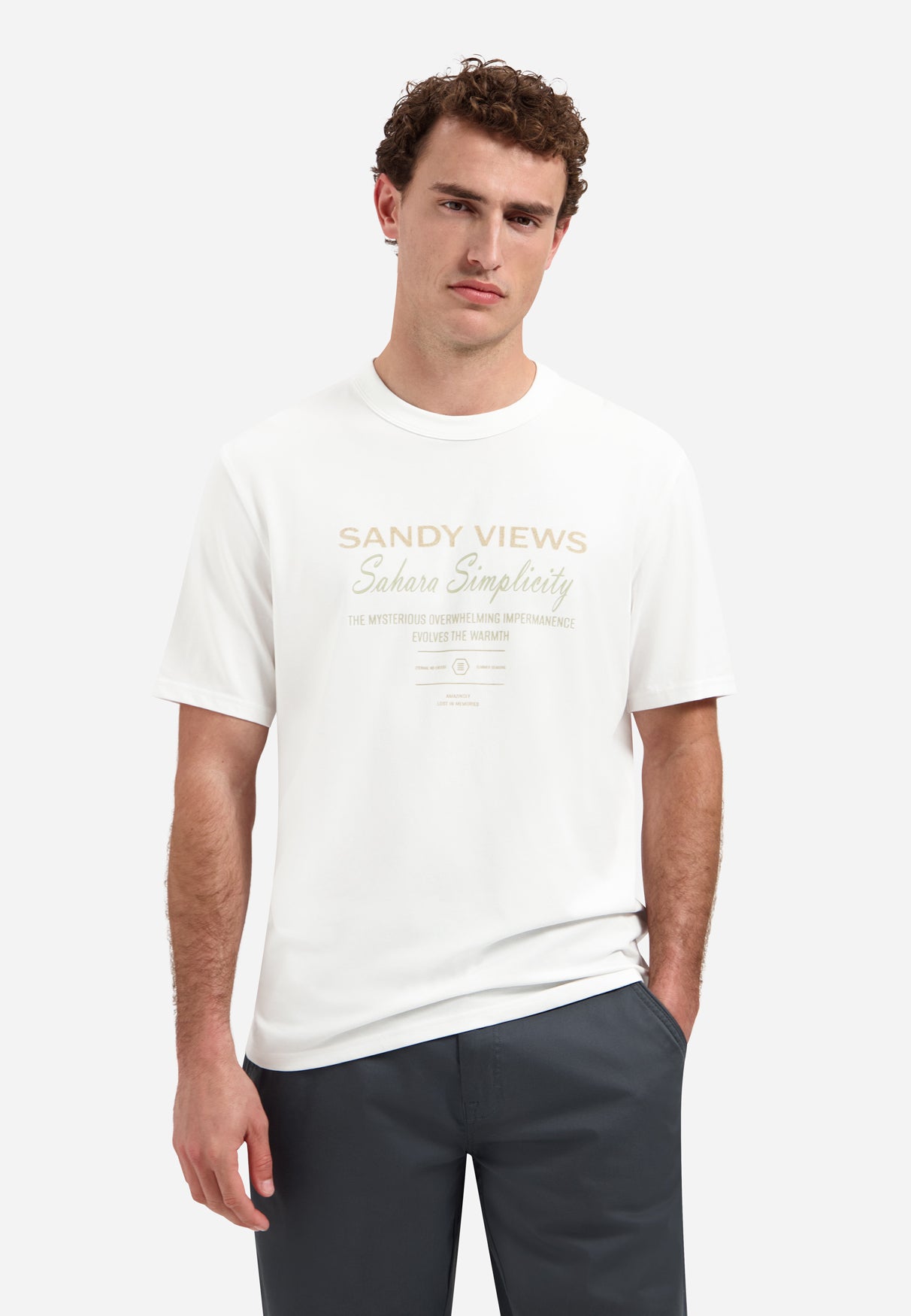 T-shirt rayé à col rond et manches courtes | White