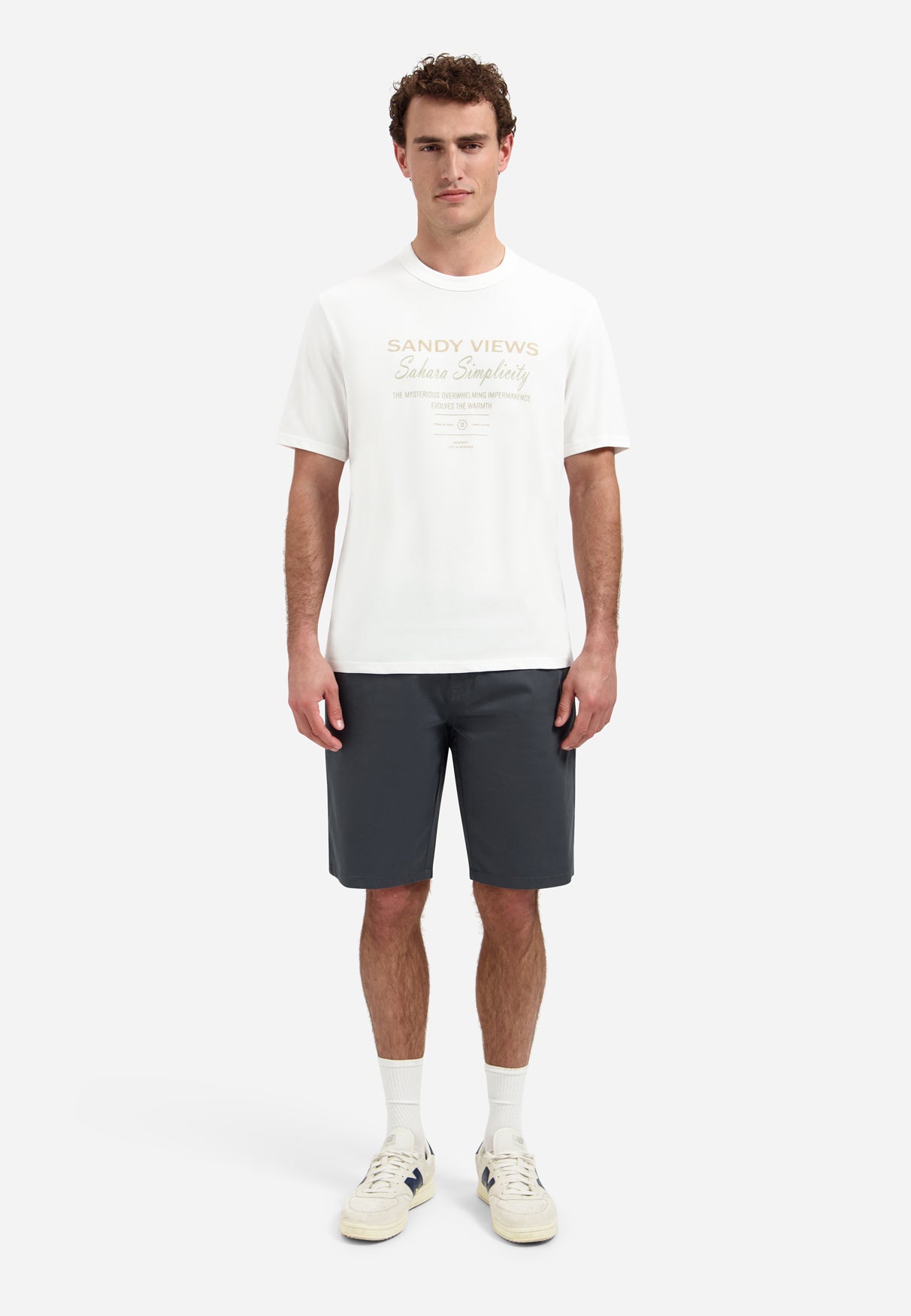 T-shirt rayé à col rond et manches courtes | White