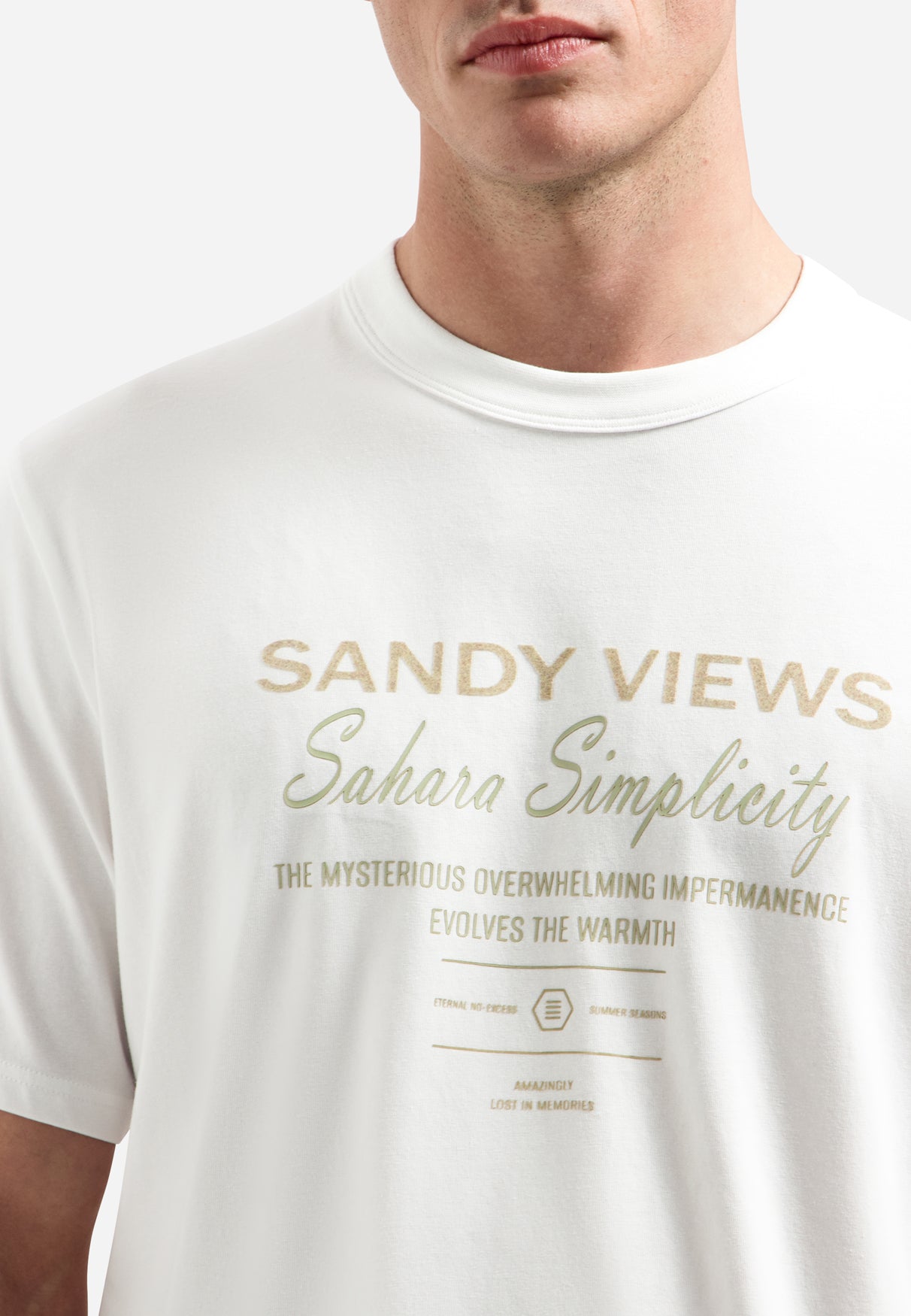 T-shirt rayé à col rond et manches courtes | White