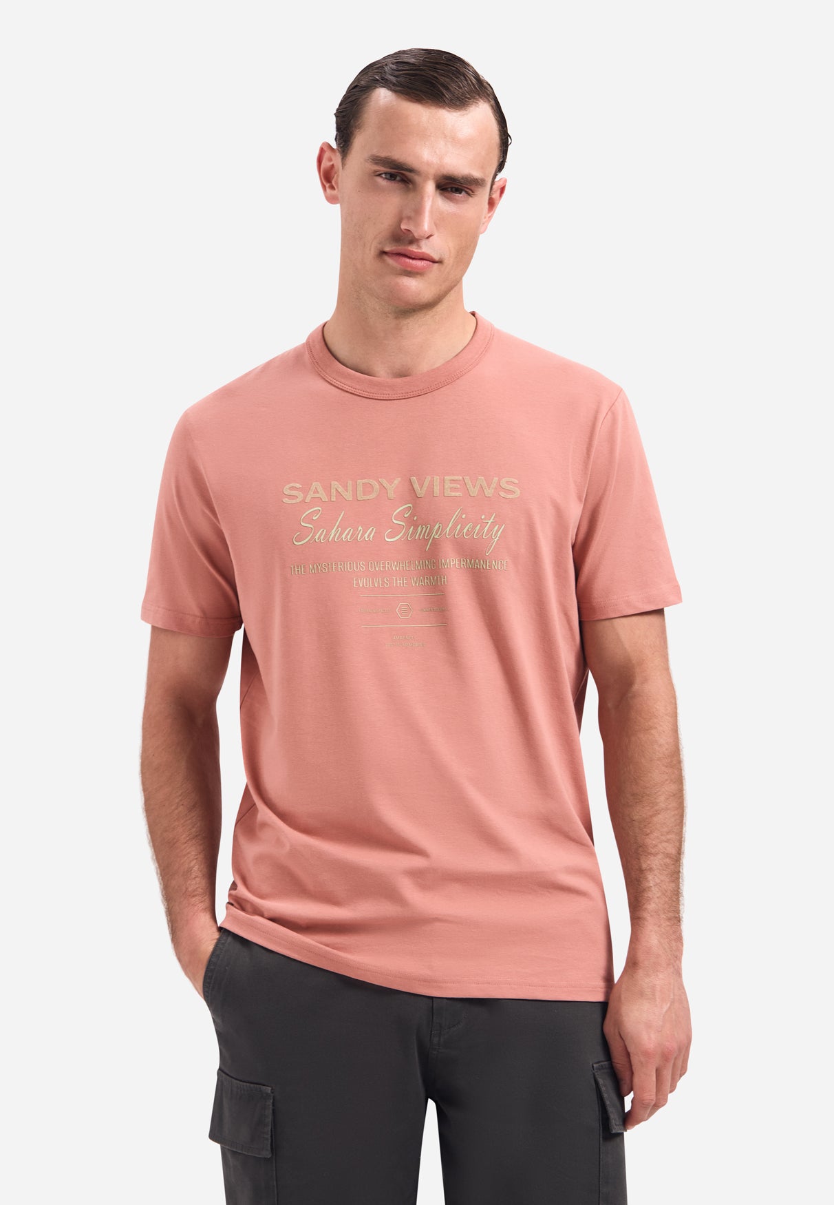 T-shirt met ronde hals en korte mouwen met print | Coral