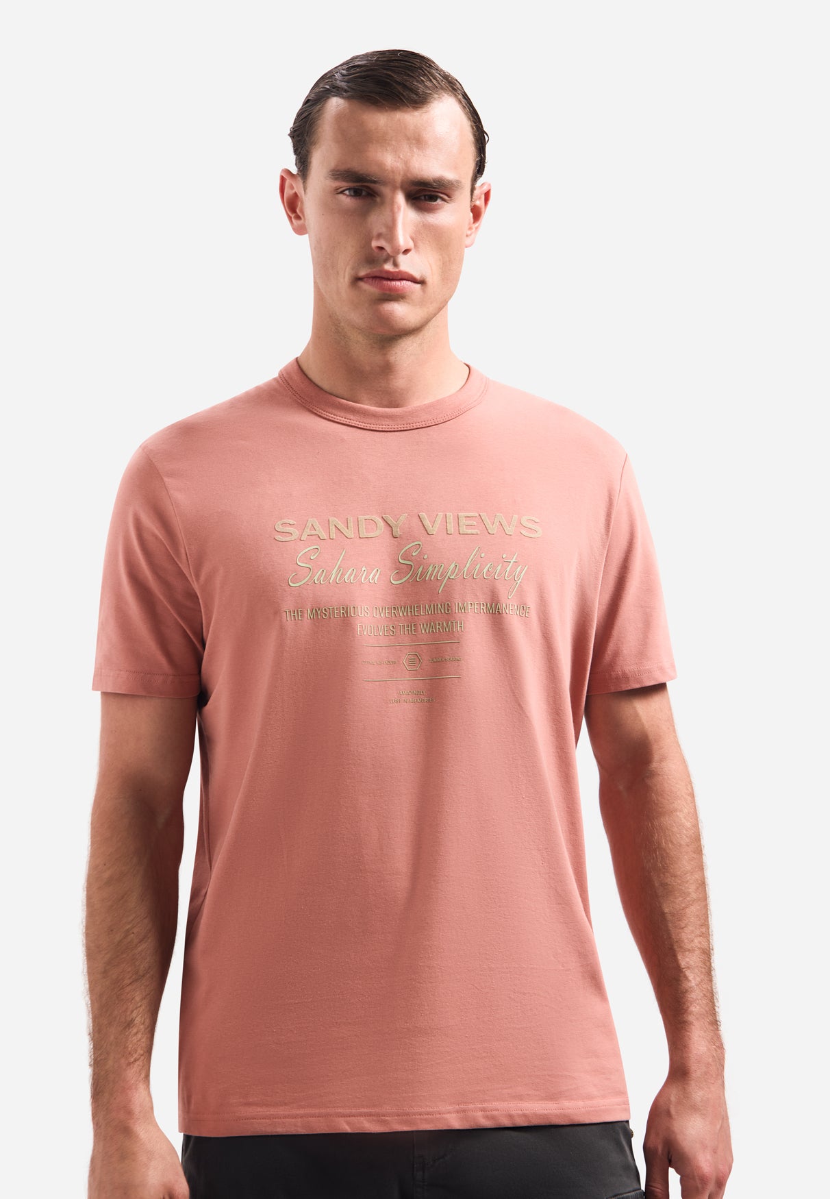 T-shirt met ronde hals en korte mouwen met print | Coral