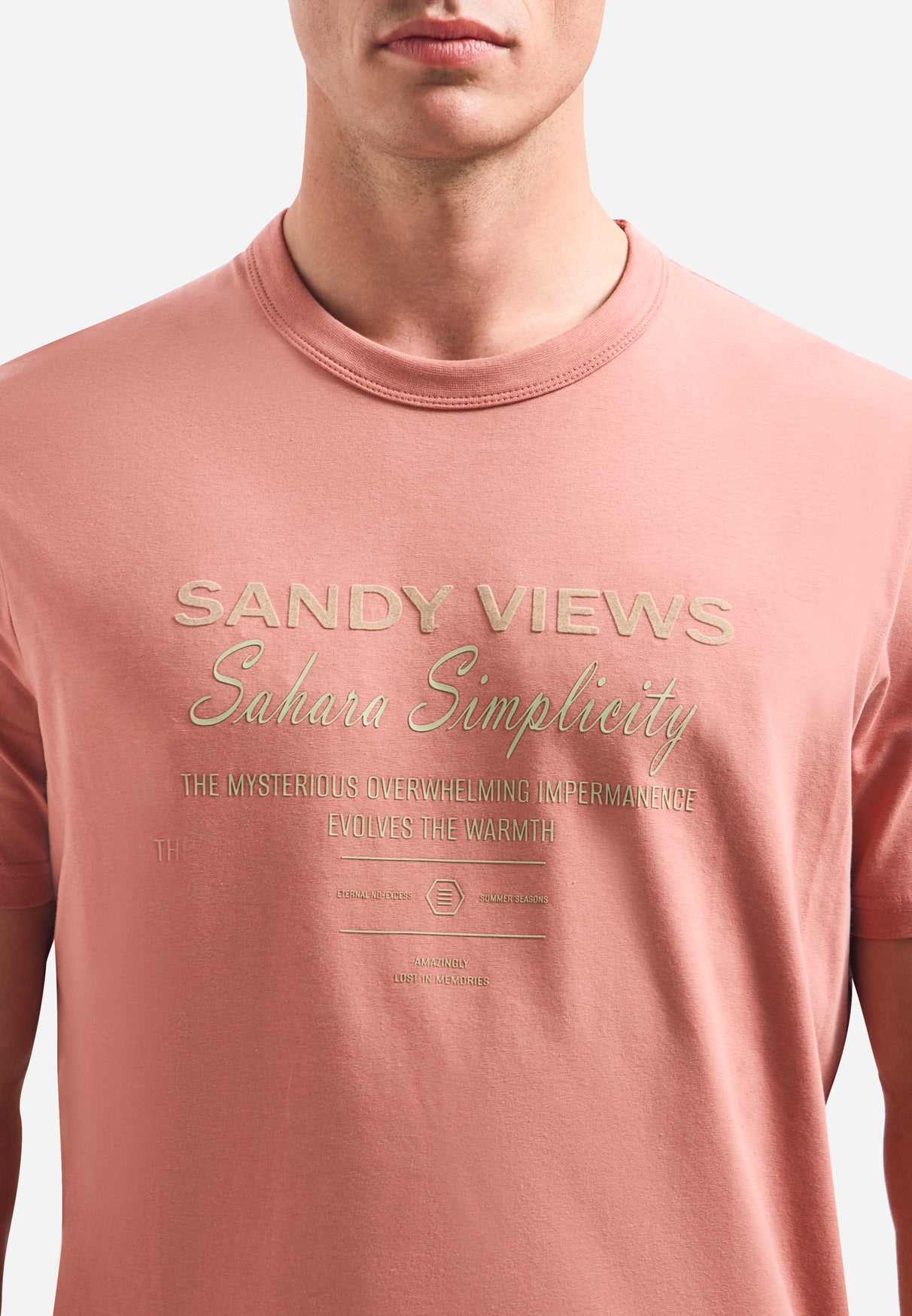 T-shirt met ronde hals en korte mouwen met print | Coral