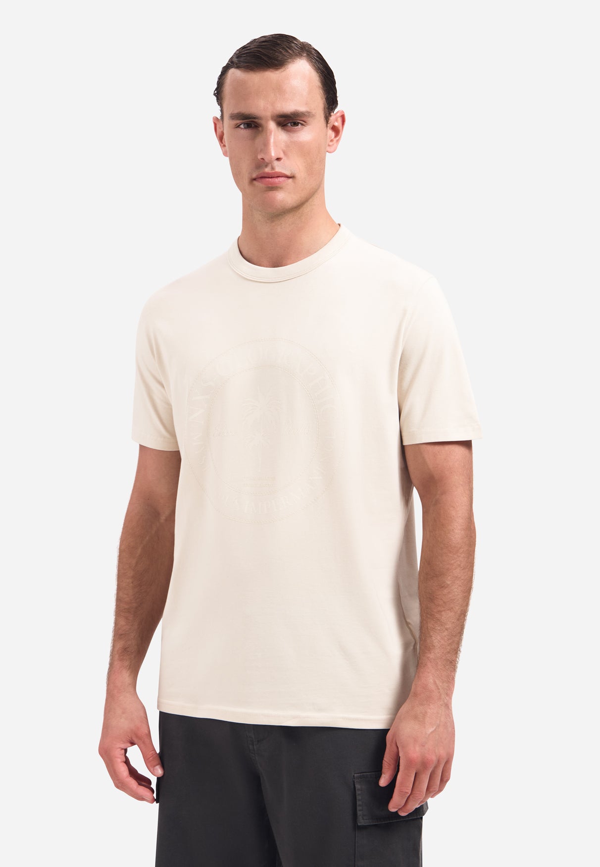 T-shirt met ronde hals en korte mouwen met print | Stone