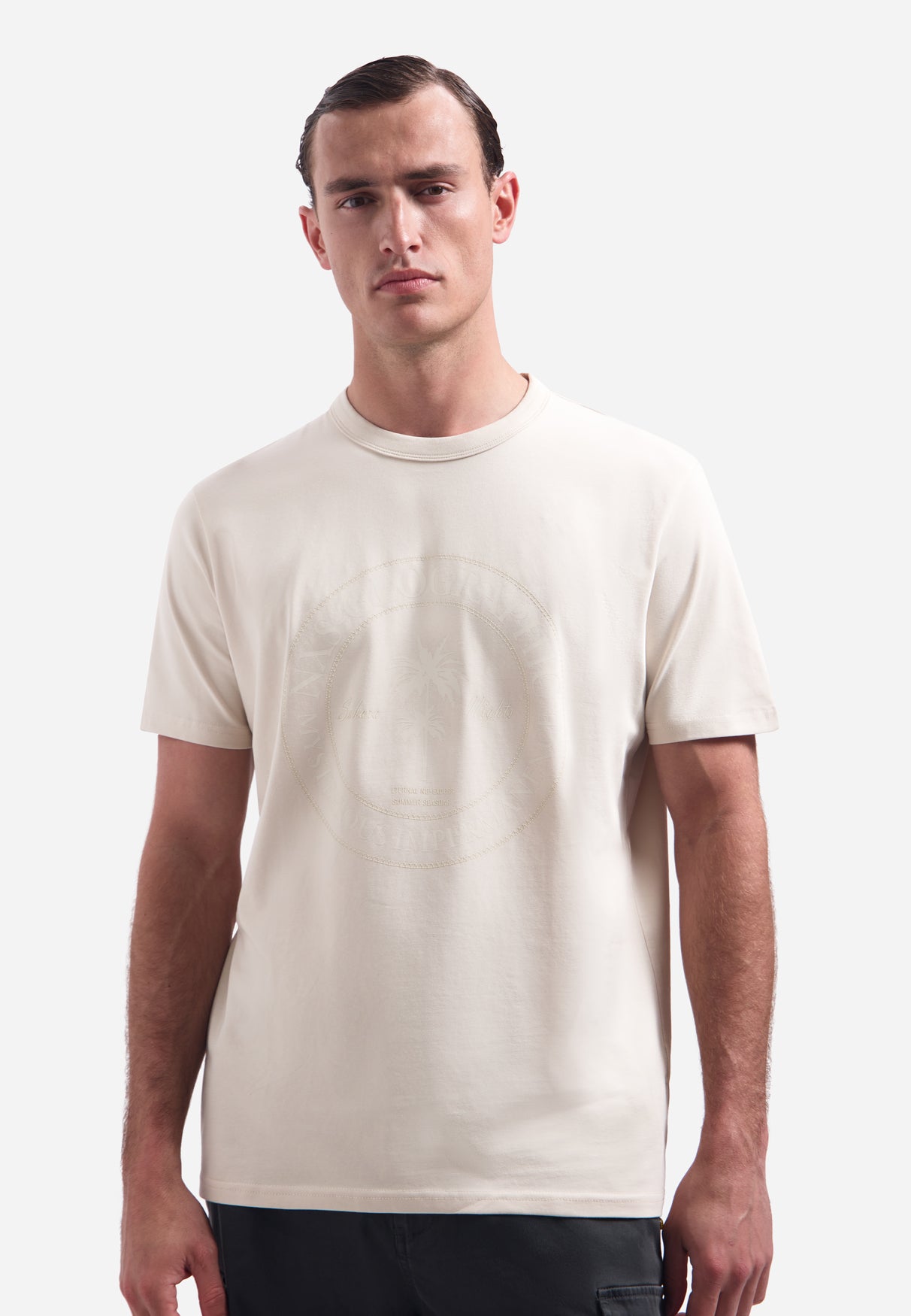 T-shirt à col rond et manches courtes avec imprimé | Stone