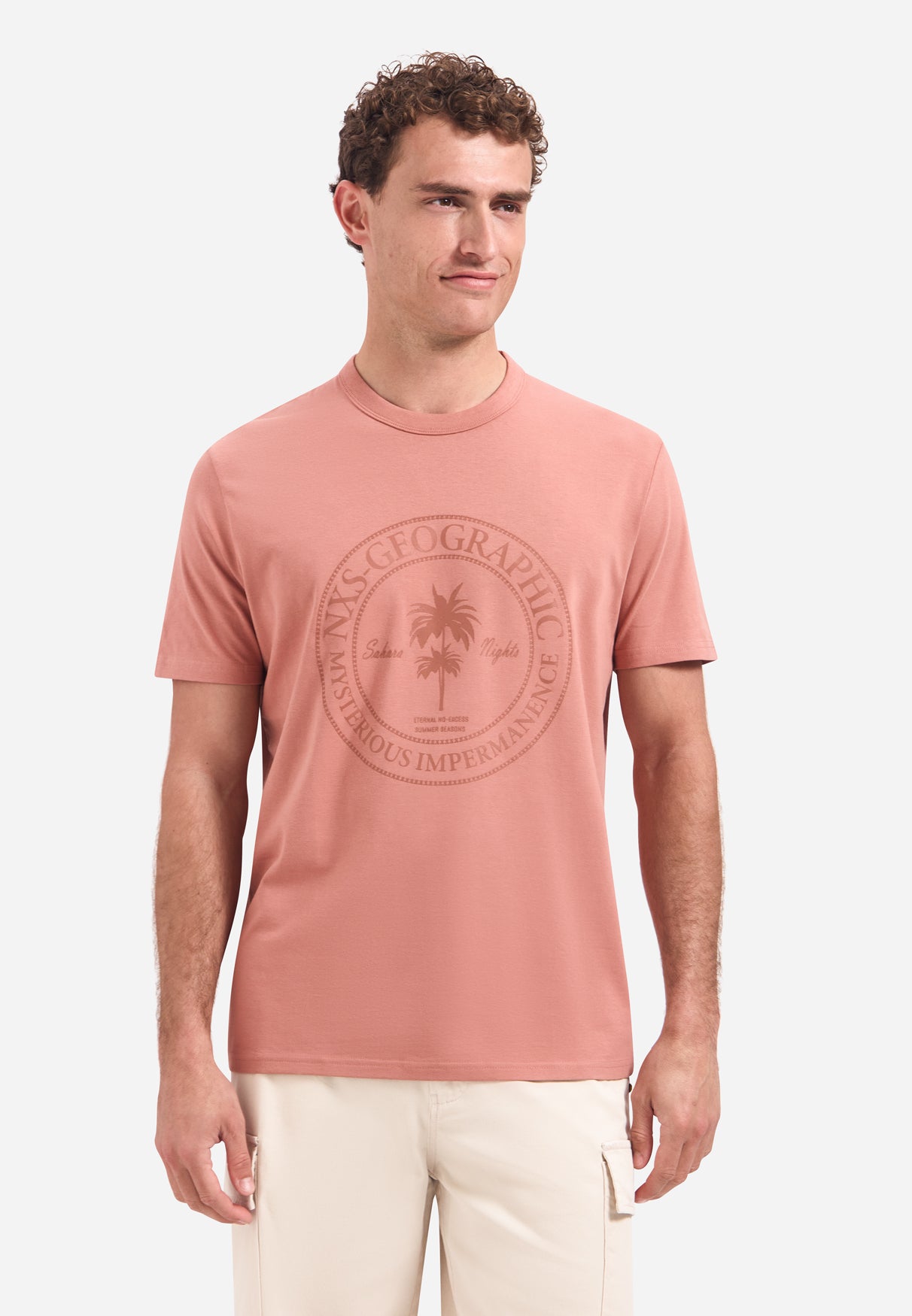 T-shirt à col rond et manches courtes avec imprimé | Coral