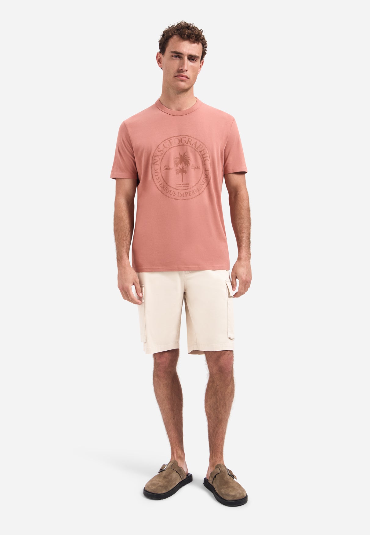 T-shirt met ronde hals en korte mouwen met print | Coral