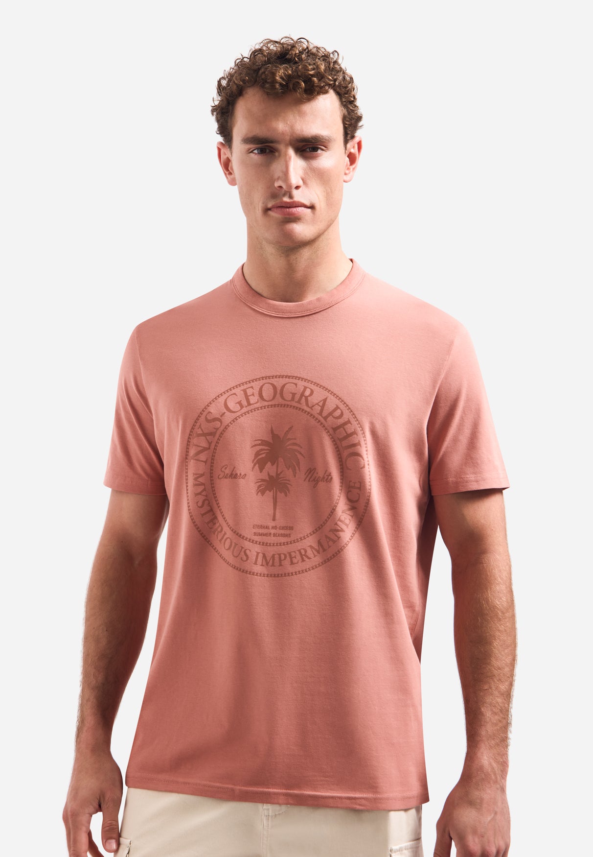 T-shirt à col rond et manches courtes avec imprimé | Coral