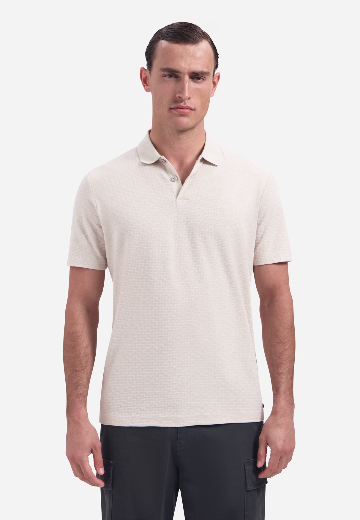 Short-sleeve structured V-neck polo | Stone