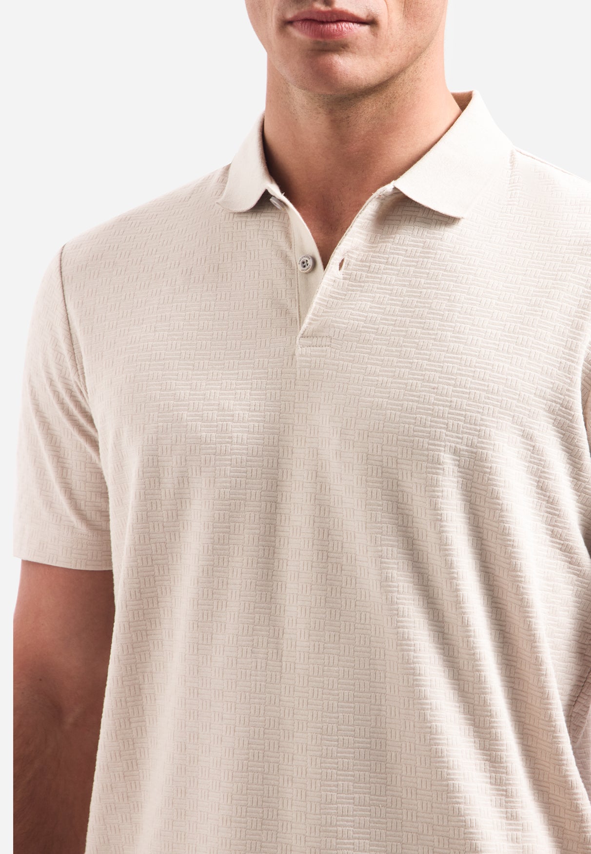 Gestructureerde V-hals polo met korte mouwen | Stone
