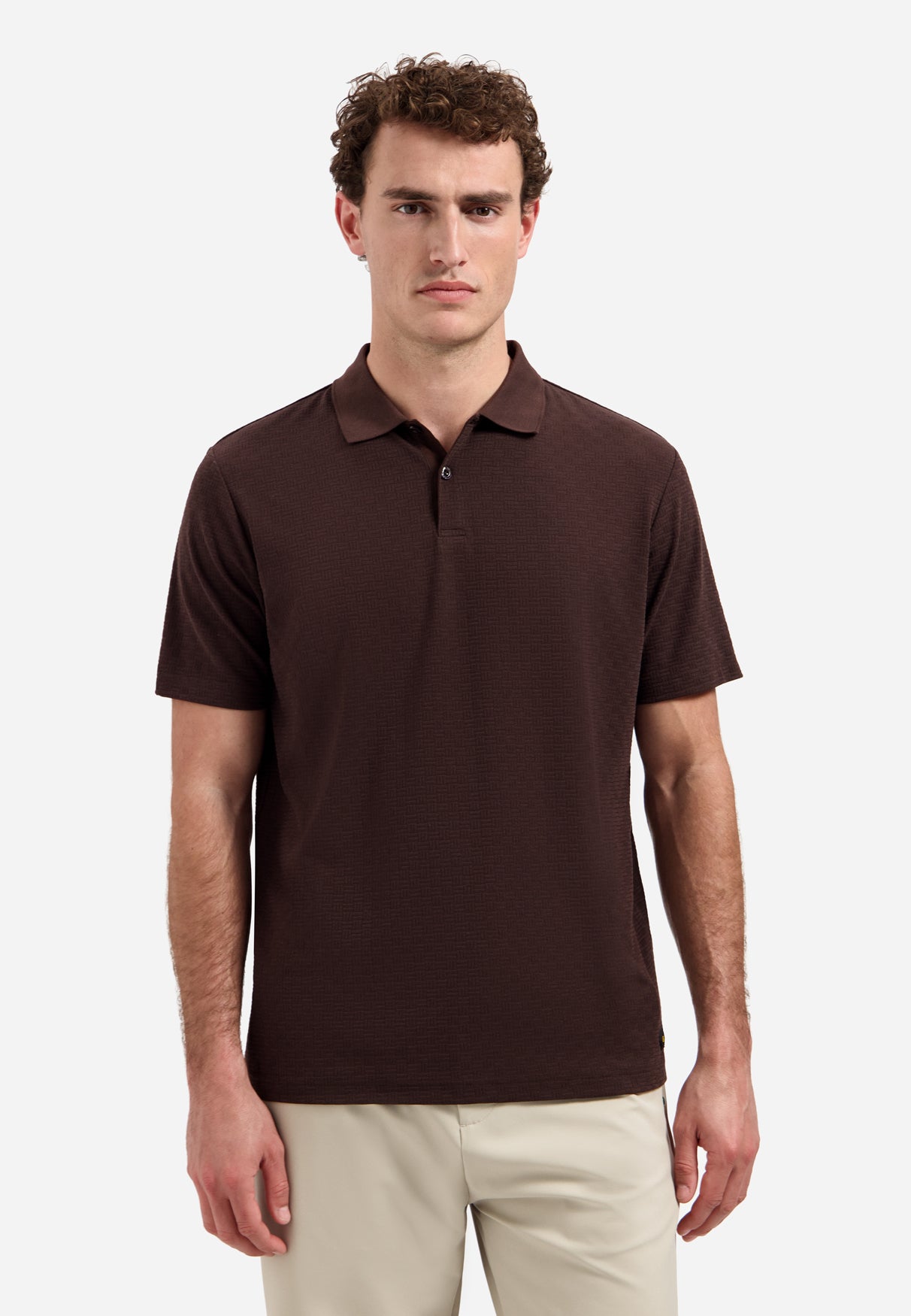 Polo met V-hals, korte mouwen en gestructureerd | Dark Brown