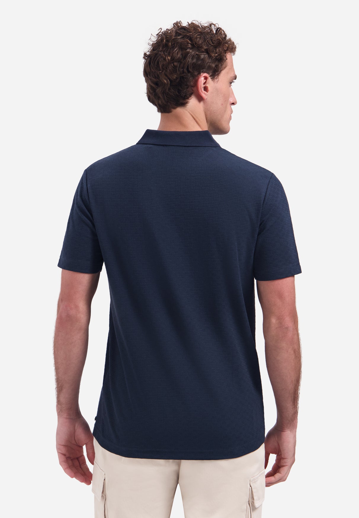 Short-sleeve structured V-neck polo | Night
