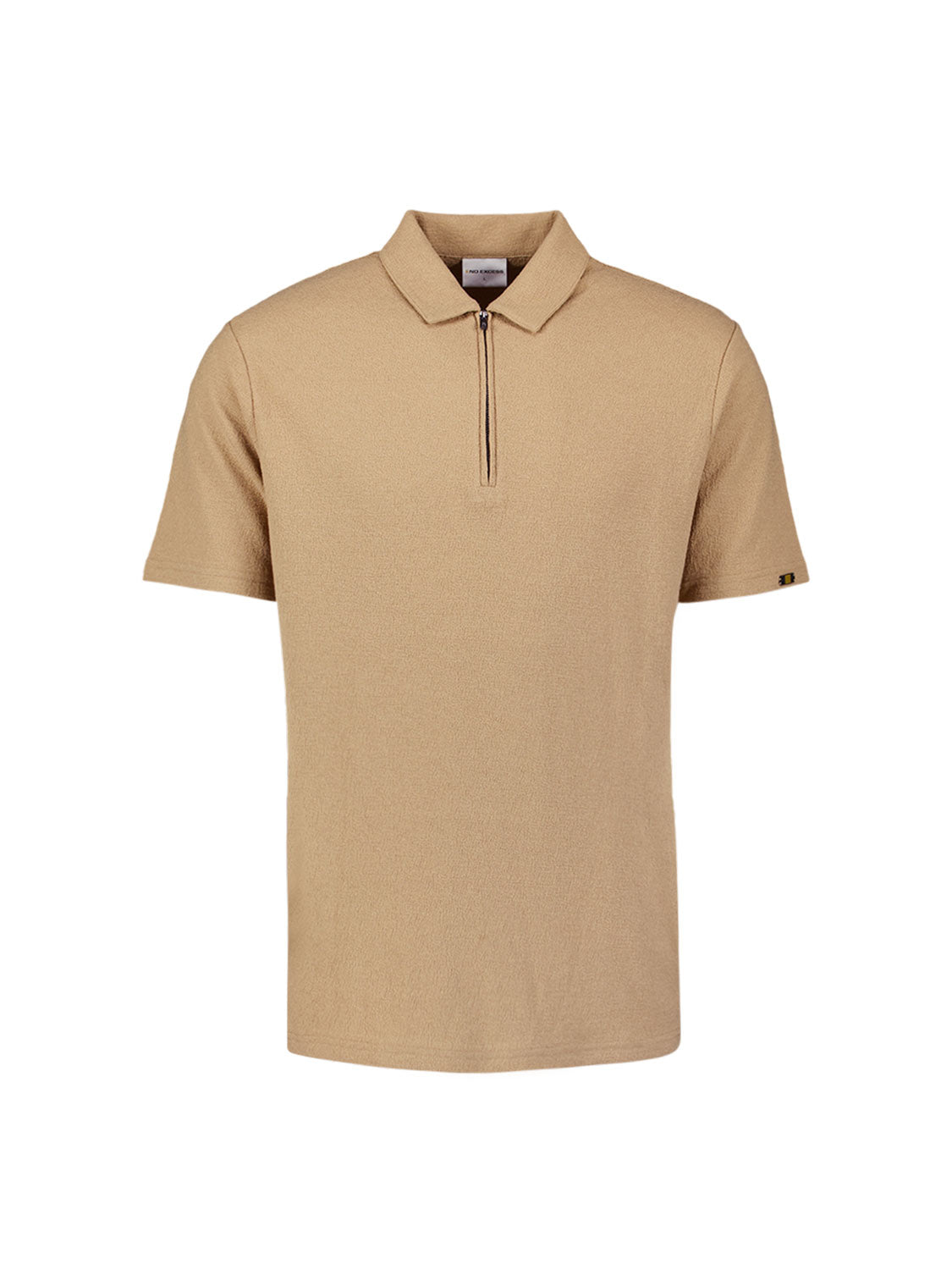 V-hals polo met korte mouwen en ritssluiting | Sand