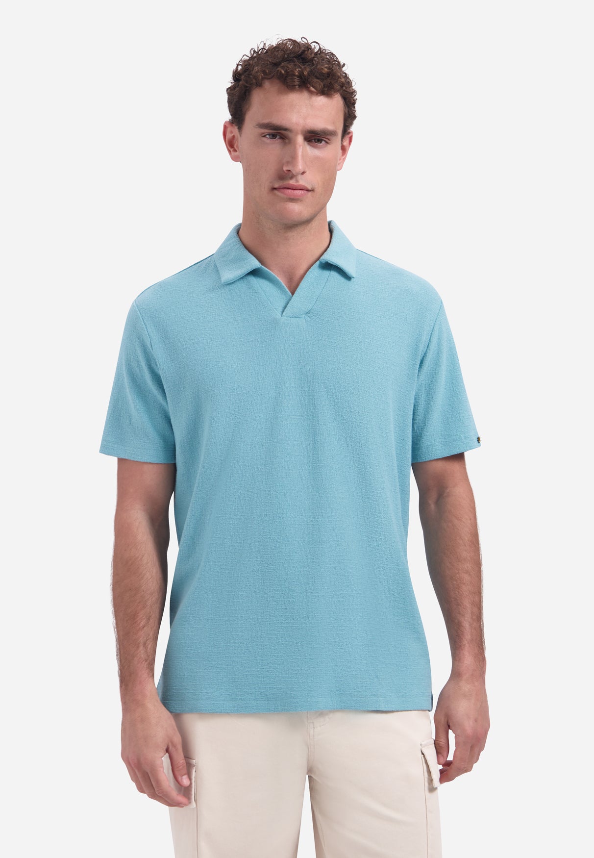 Polo met V-hals, korte mouwen en structuur | Seablue