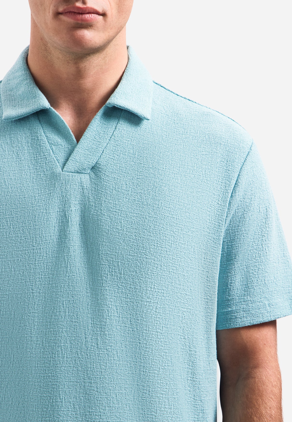 Korte mouwen getextureerde V-hals polo | Seablue