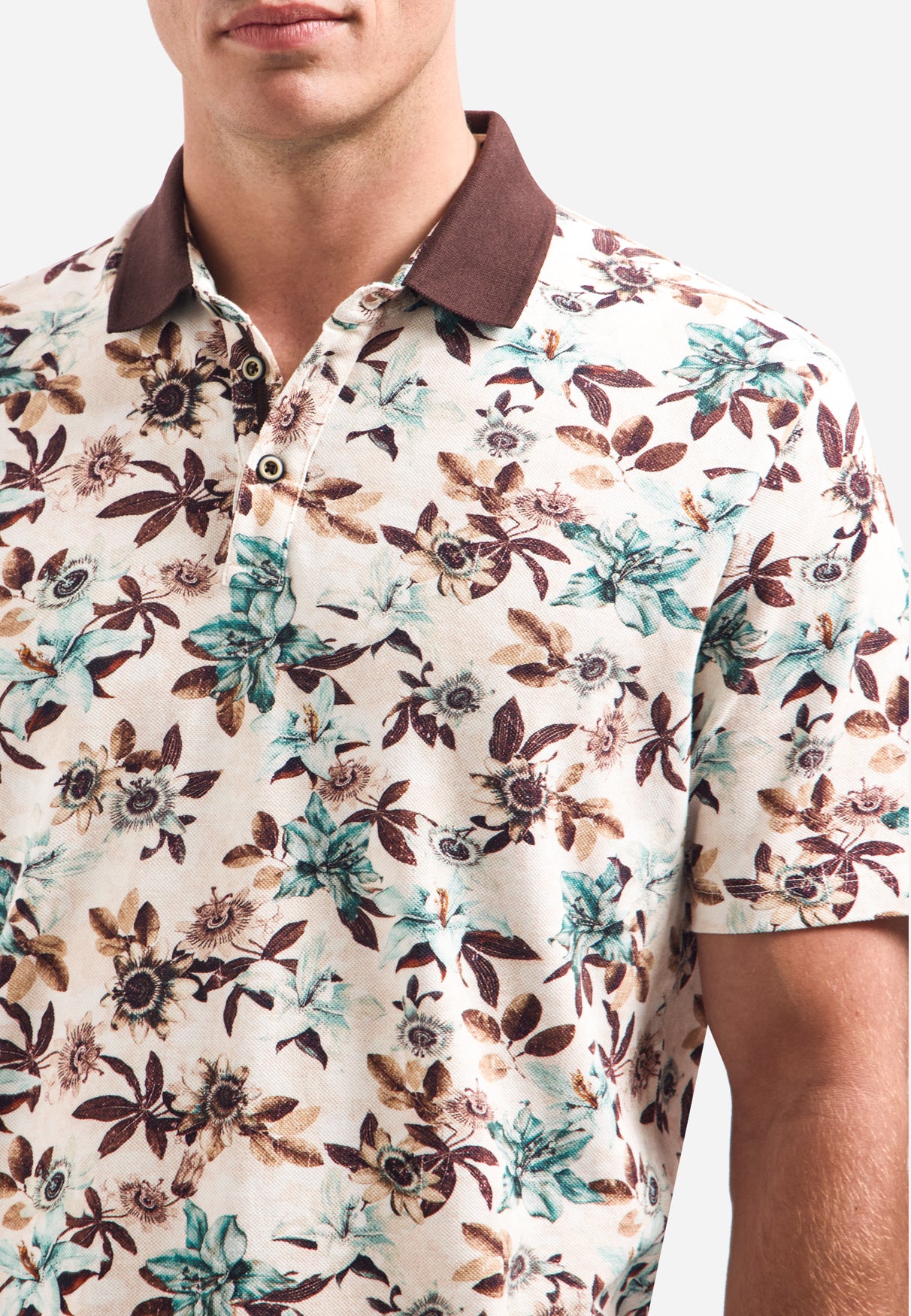 Polo met korte mouwen, V-hals en bloemenprint | Seablue