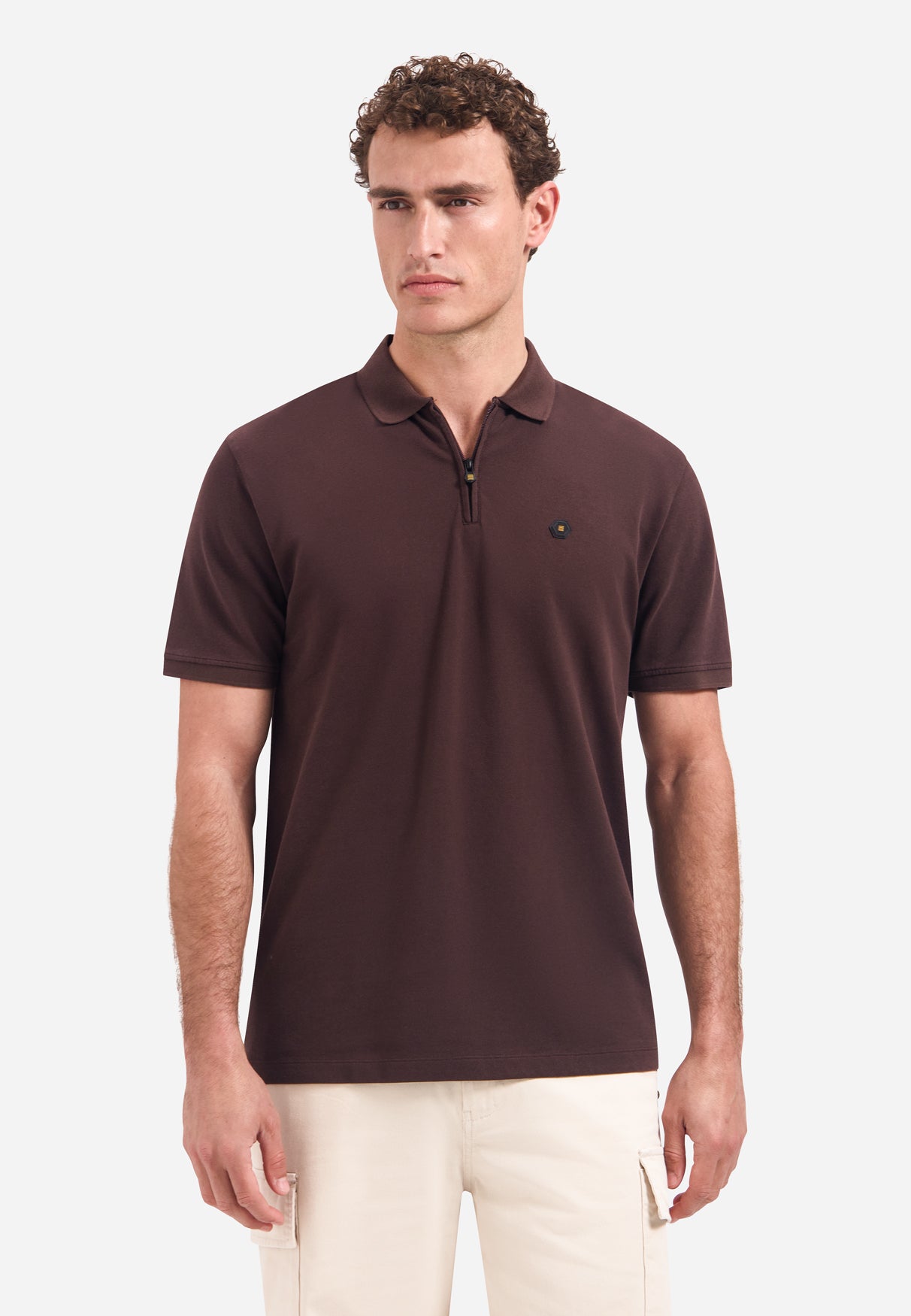 Polo met halve rits en korte mouwen | Dark Brown