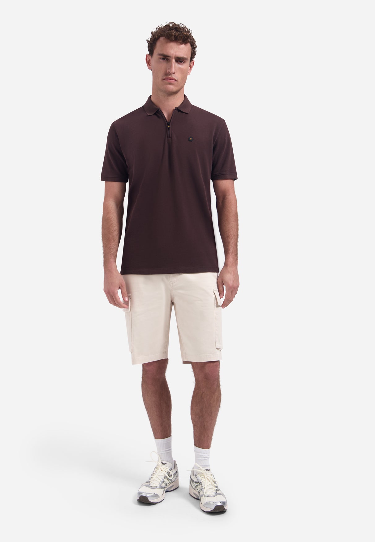 Short-sleeve half-zip polo | Dark Brown
