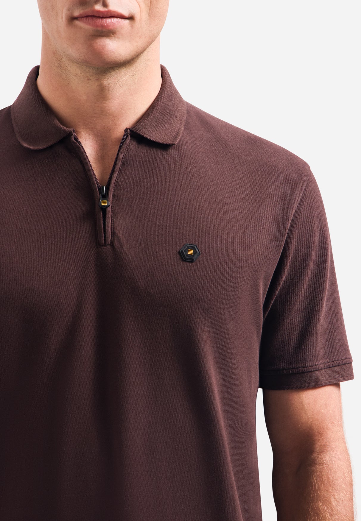 Halfzip polo met korte mouwen Dark Brown