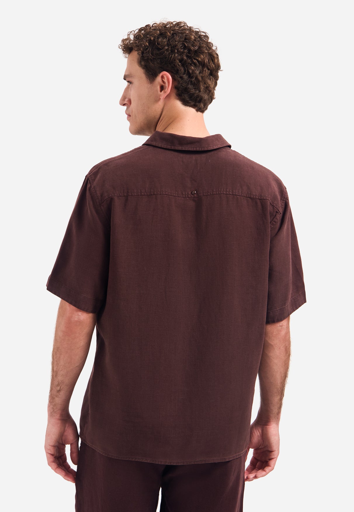 Overhemd van linnenmix met korte mouwen | Dark Brown