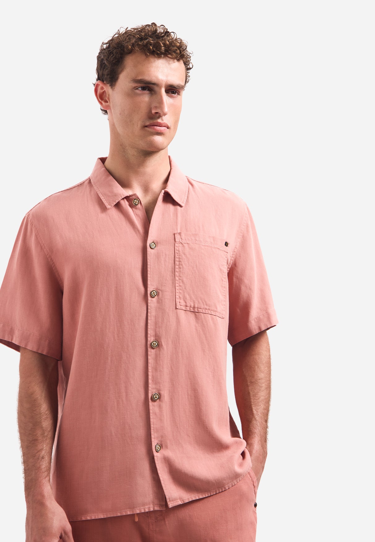 Chemise en mélange de lin à manches courtes | Coral