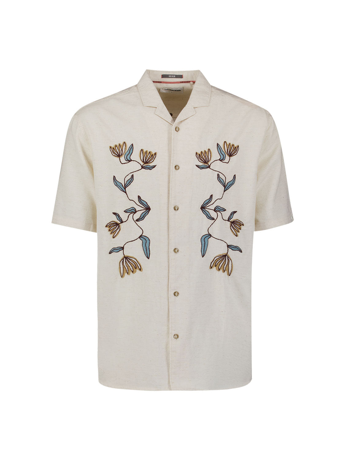 Short-sleeve shirt with embroidered flowers | Stone