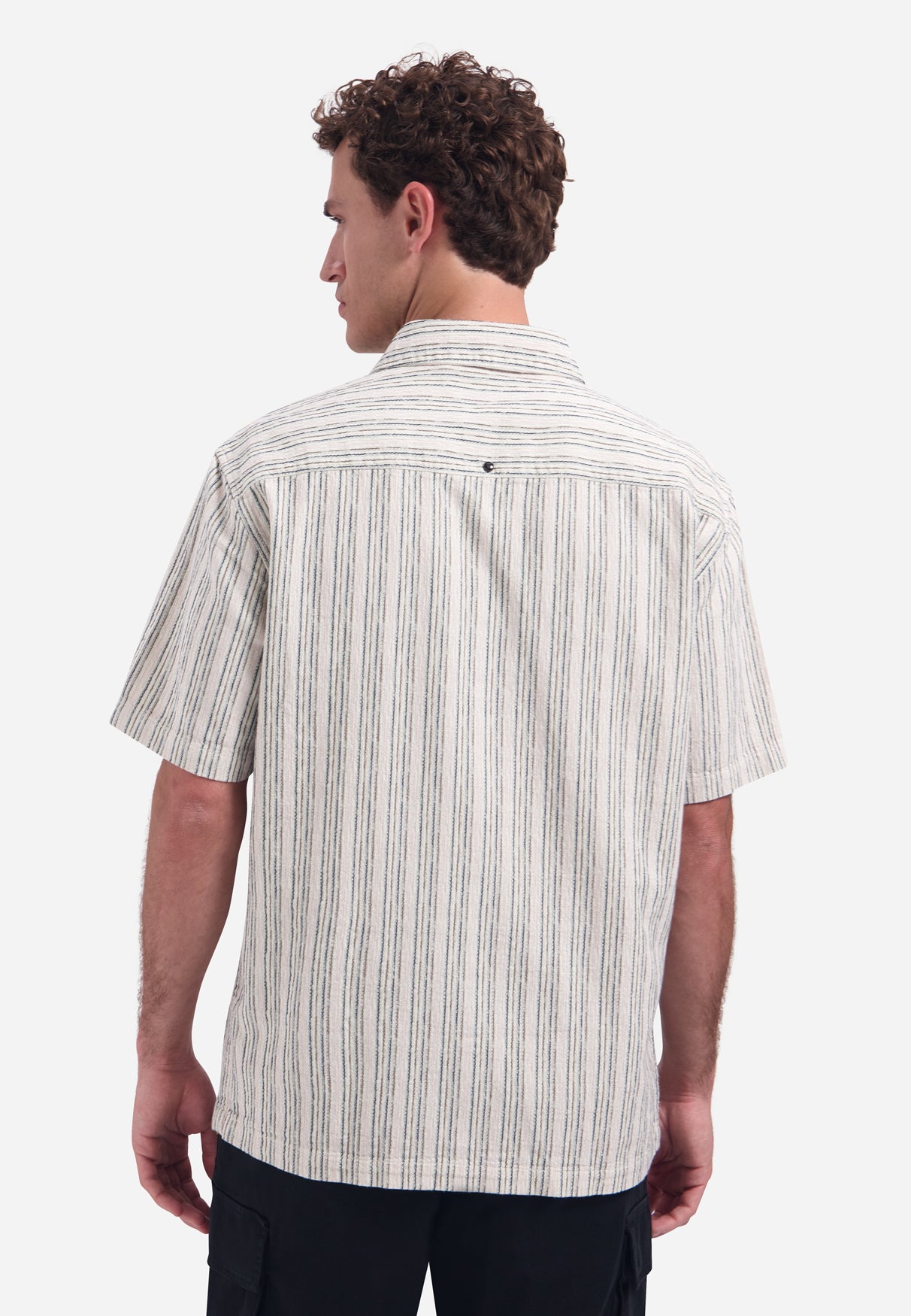 Short-sleeve multi-color striped shirt | Stone