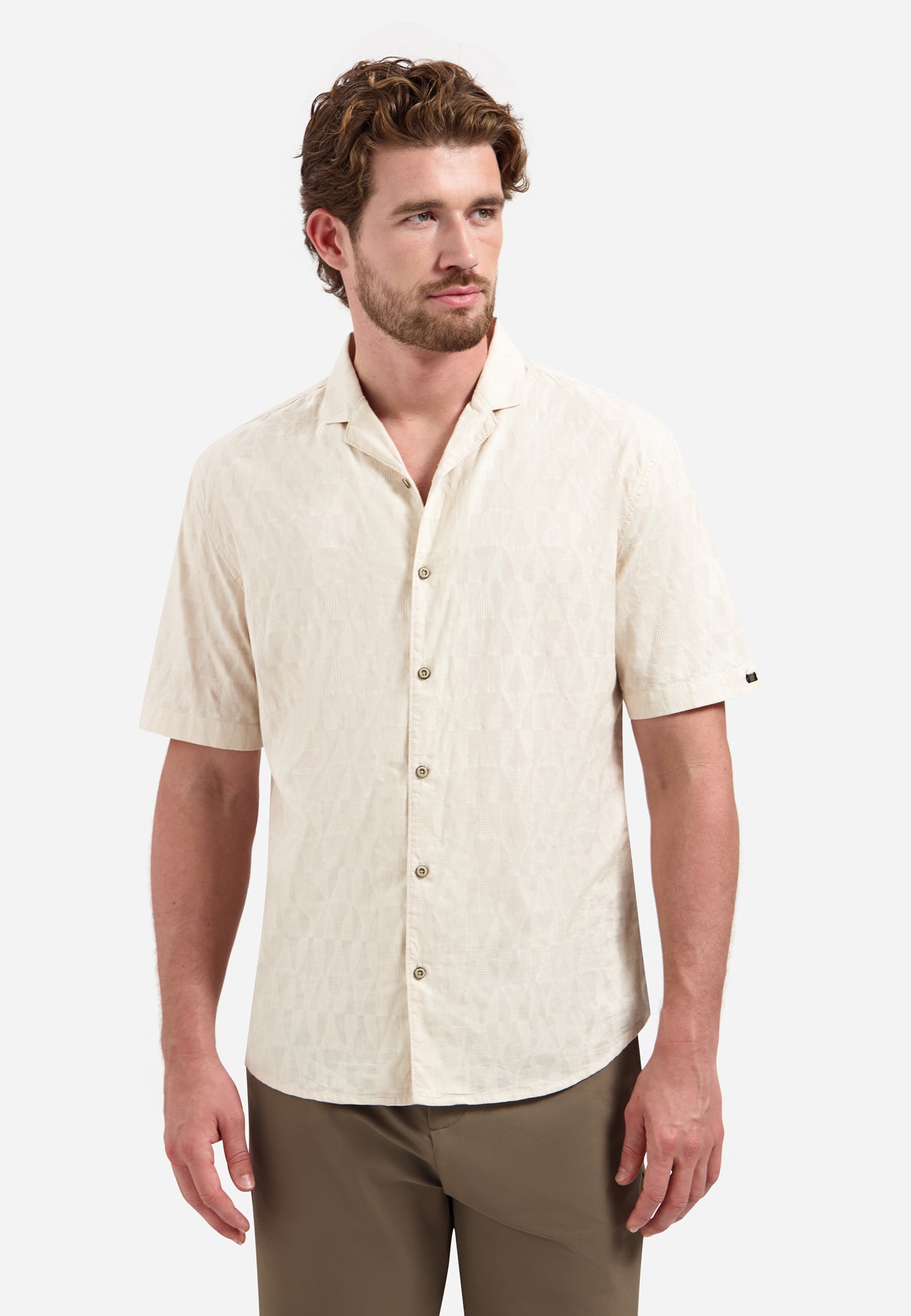 Short-sleeve jacquard shirt | Stone