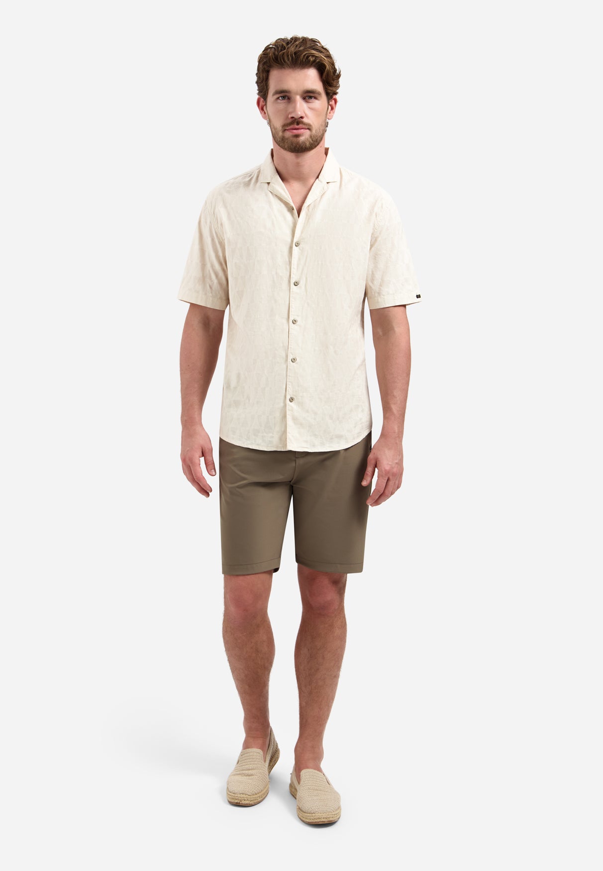 Short-sleeve jacquard shirt | Stone