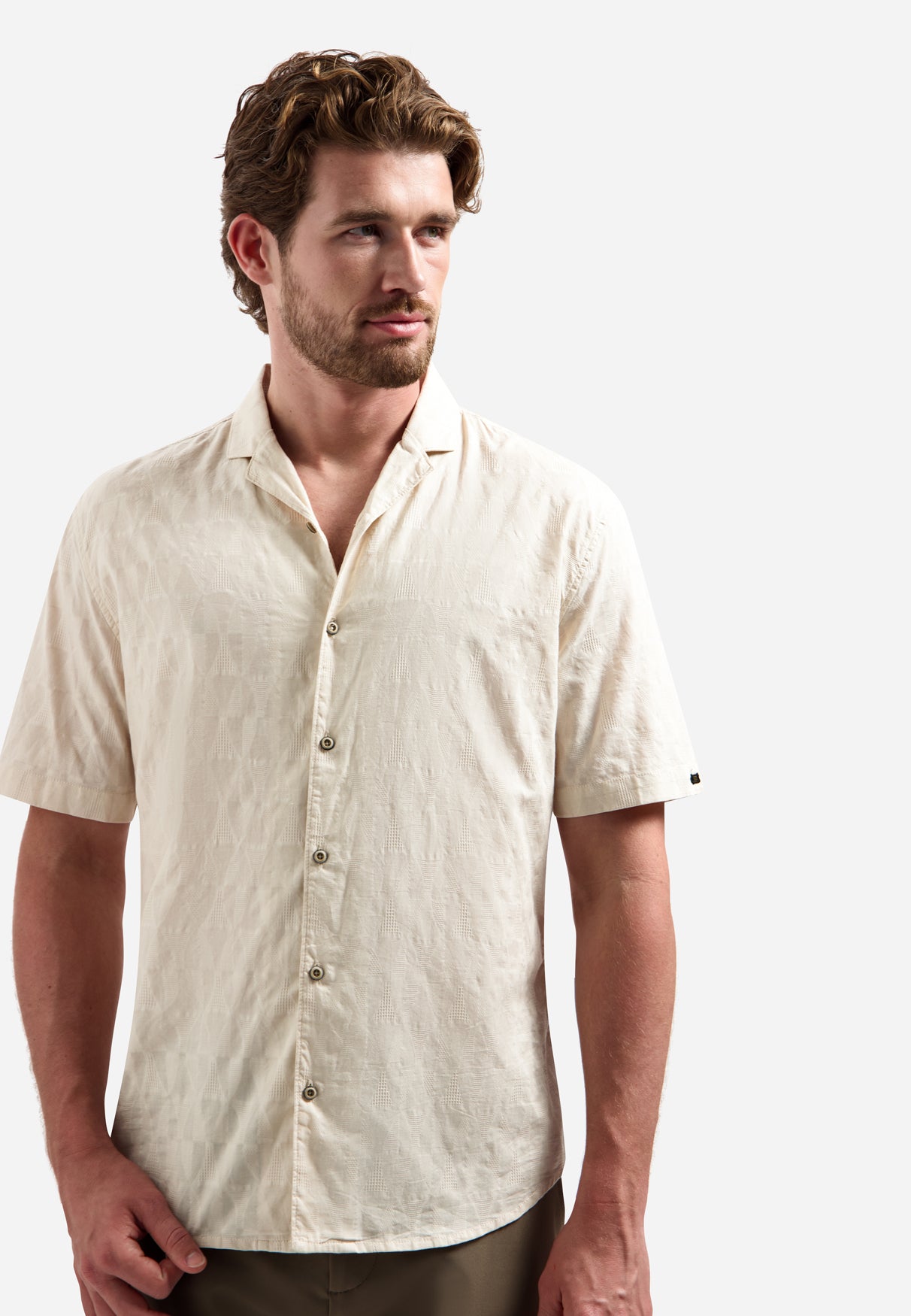 Overhemd met korte mouwen en jacquardprint | Stone