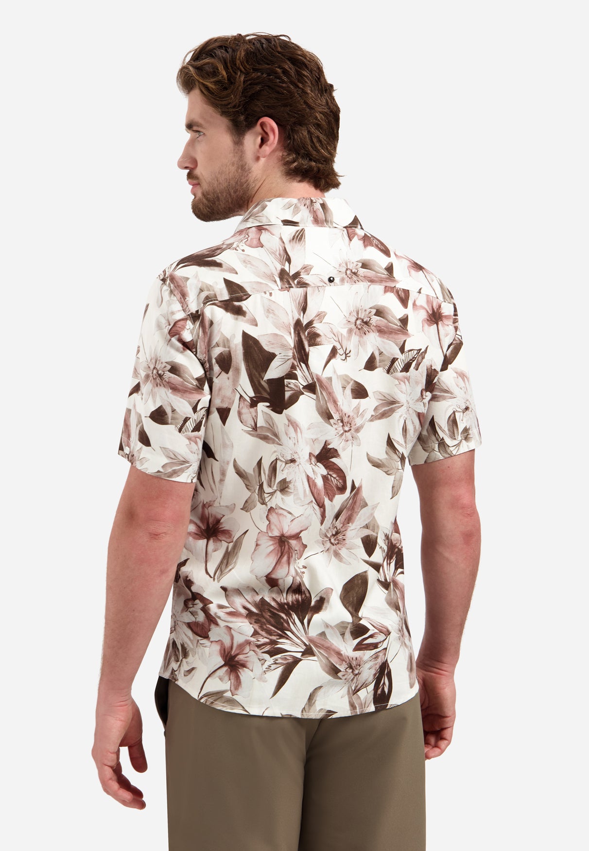 Short-sleeve shirt with a floral print | Coral