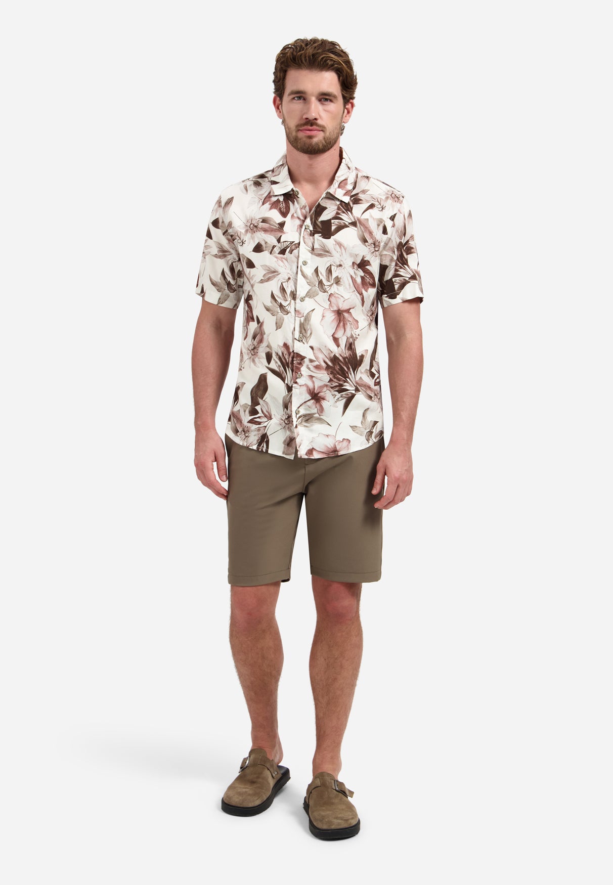 Short-sleeve shirt with a floral print | Coral
