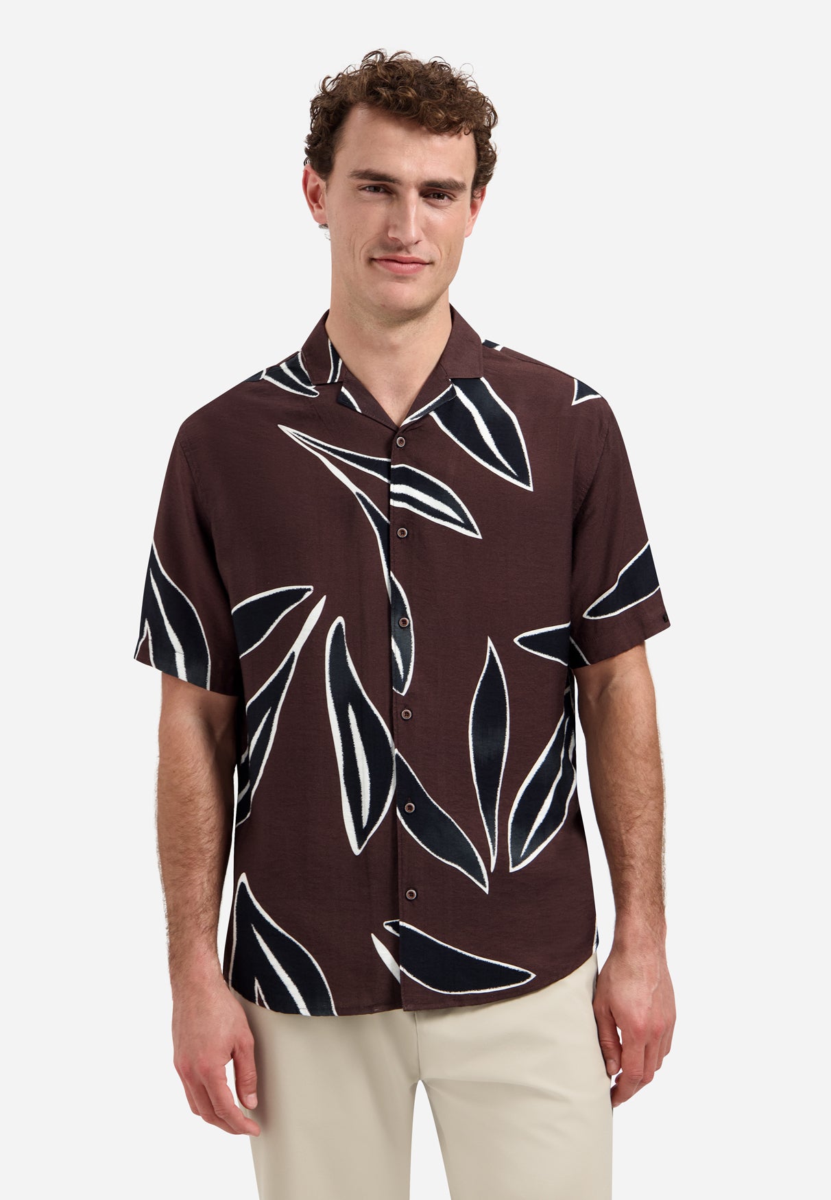 Overhemd met korte mouwen en opvallend patroon | Dark Brown