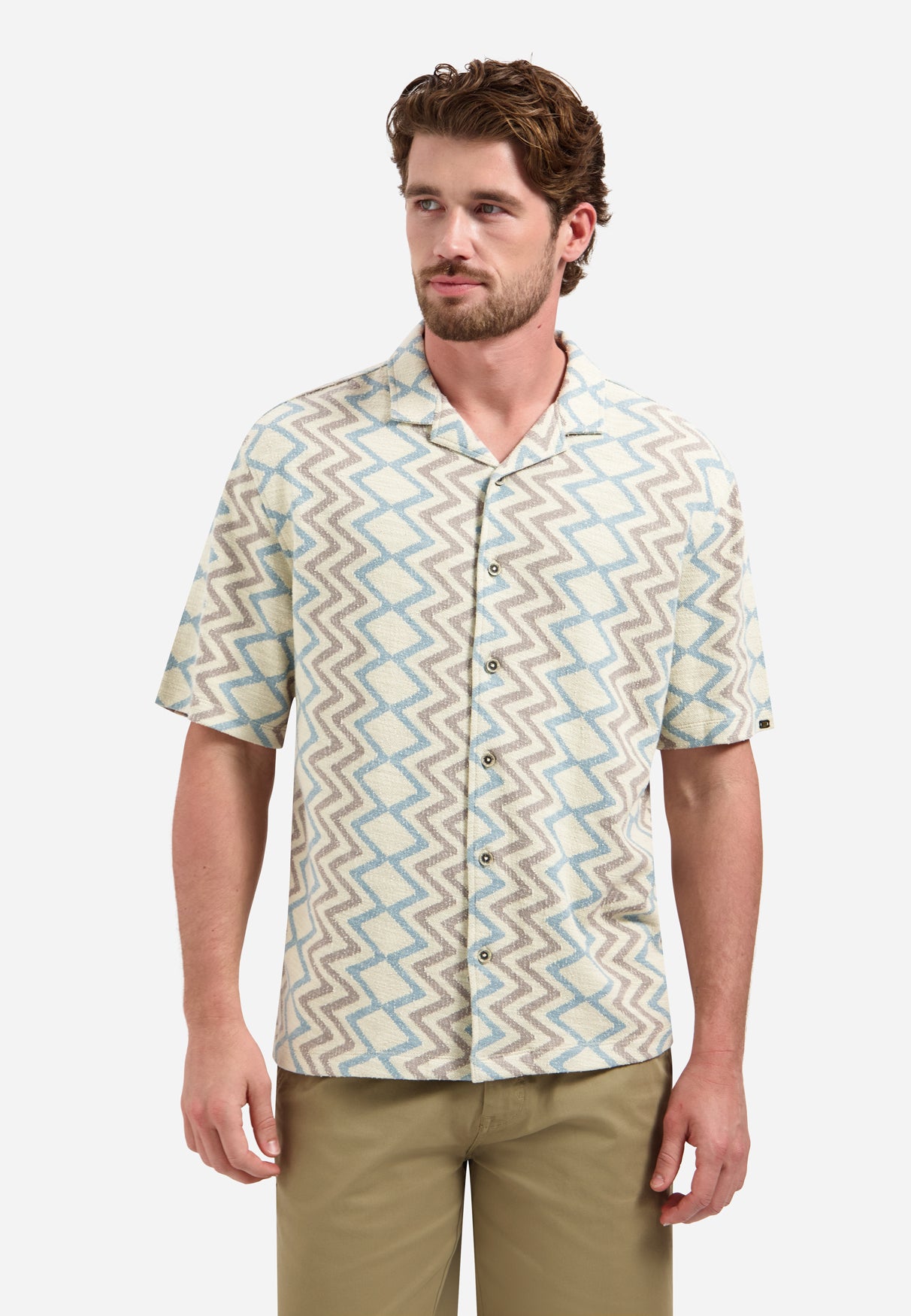 Short-sleeve shirt with zigzag print | Stone