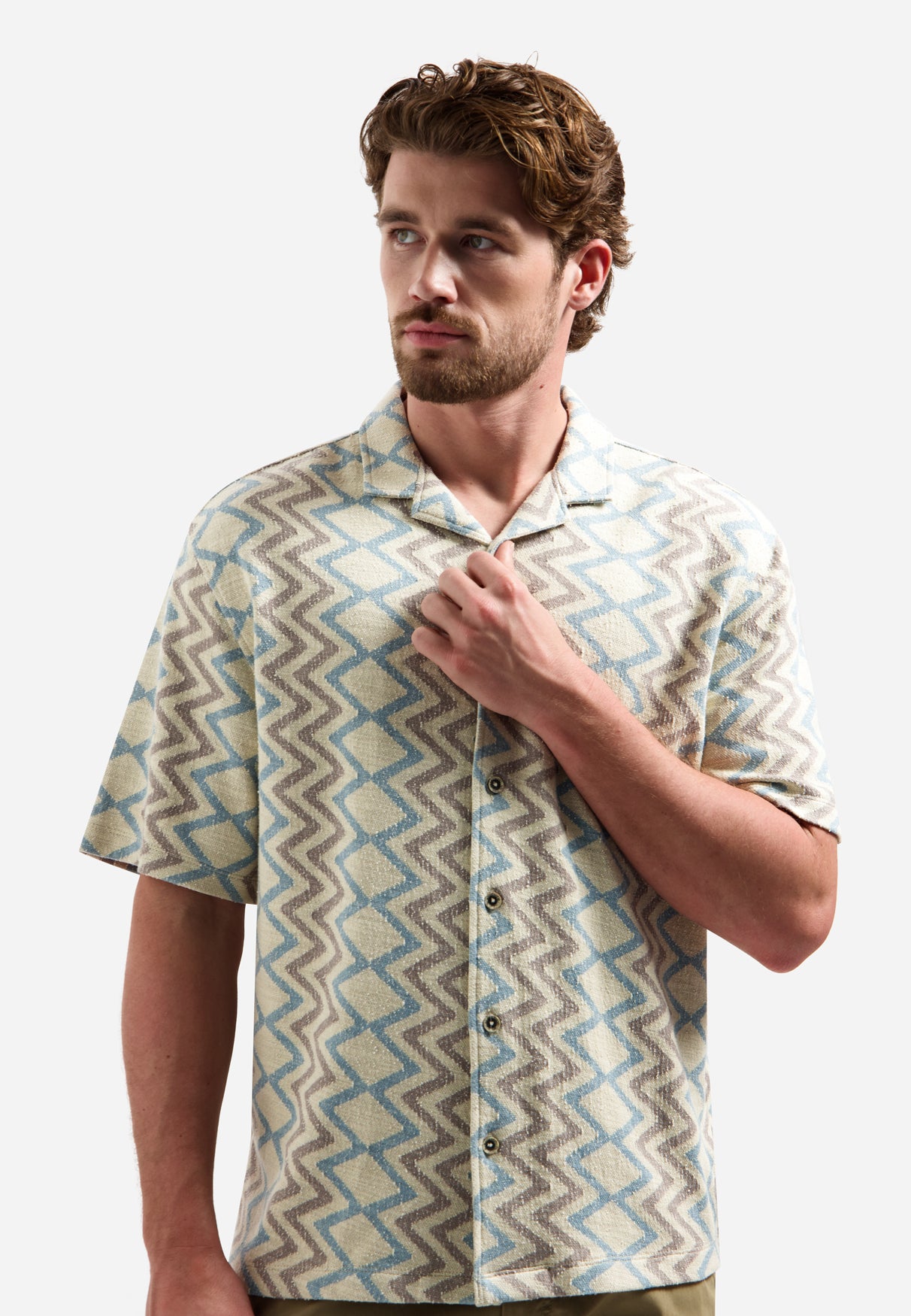 Overhemd met korte mouwen en zigzagprint | Stone